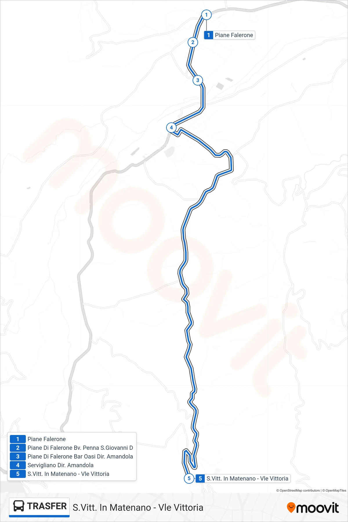 Linea TRASFER  bus (S.Vitt. In Matenano - Vle Vittoria) - Percorsi e fermate sulla mappa