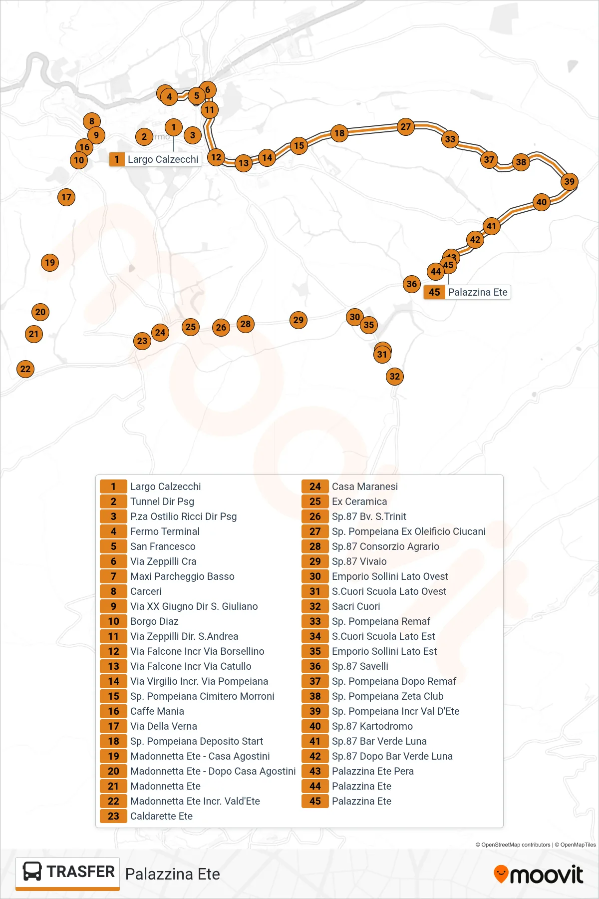 Linea TRASFER  bus (Palazzina Ete) - Percorsi e fermate sulla mappa