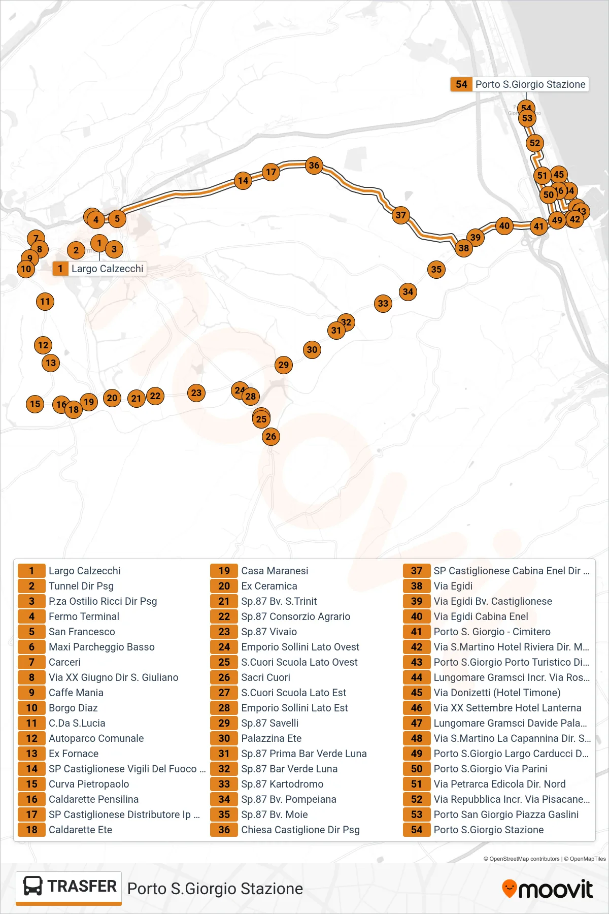Linea TRASFER  bus (Porto S.Giorgio Stazione) - Percorsi e fermate sulla mappa