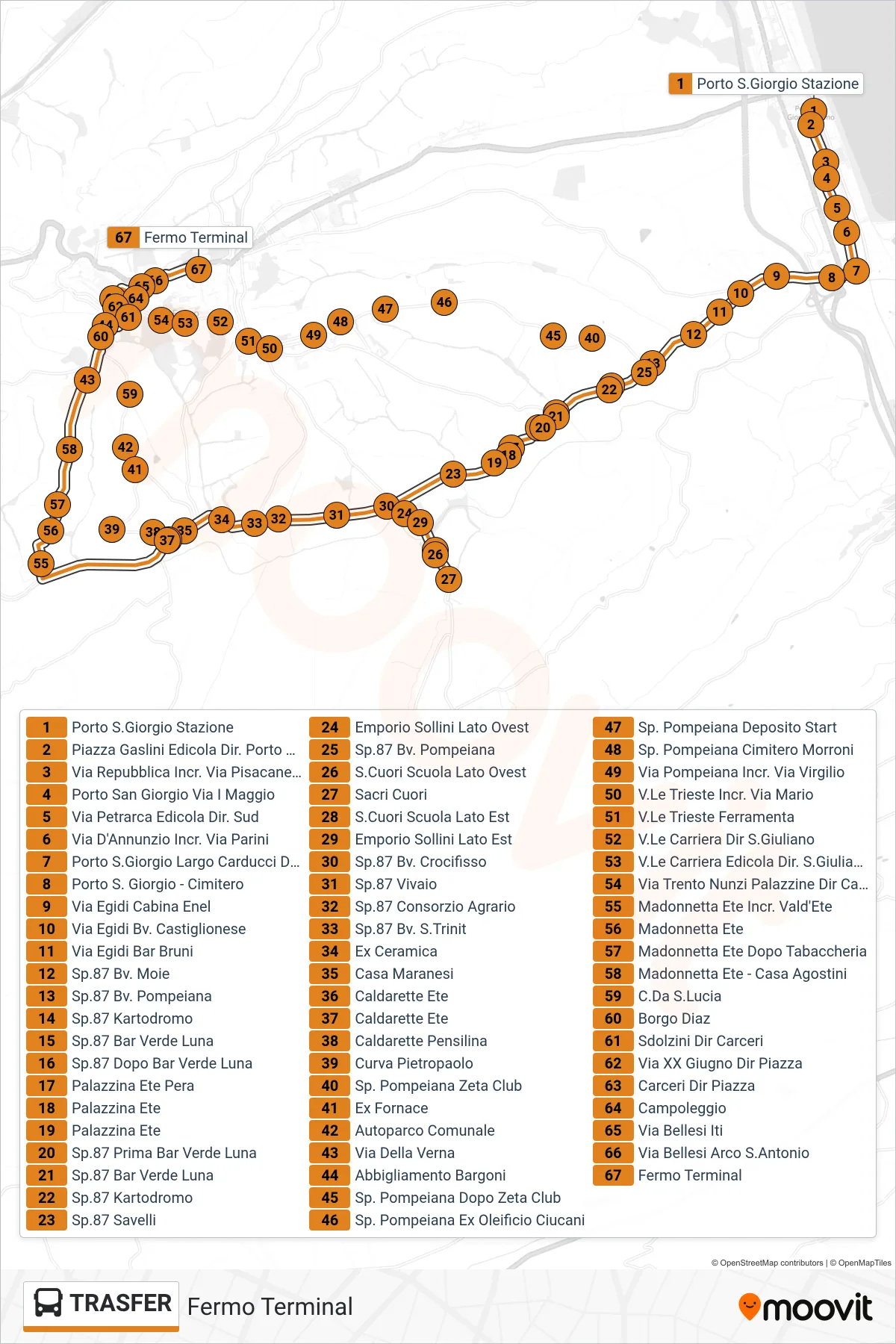 Linea TRASFER bus (Fermo Terminal) - Percorsi e fermate sulla mappa