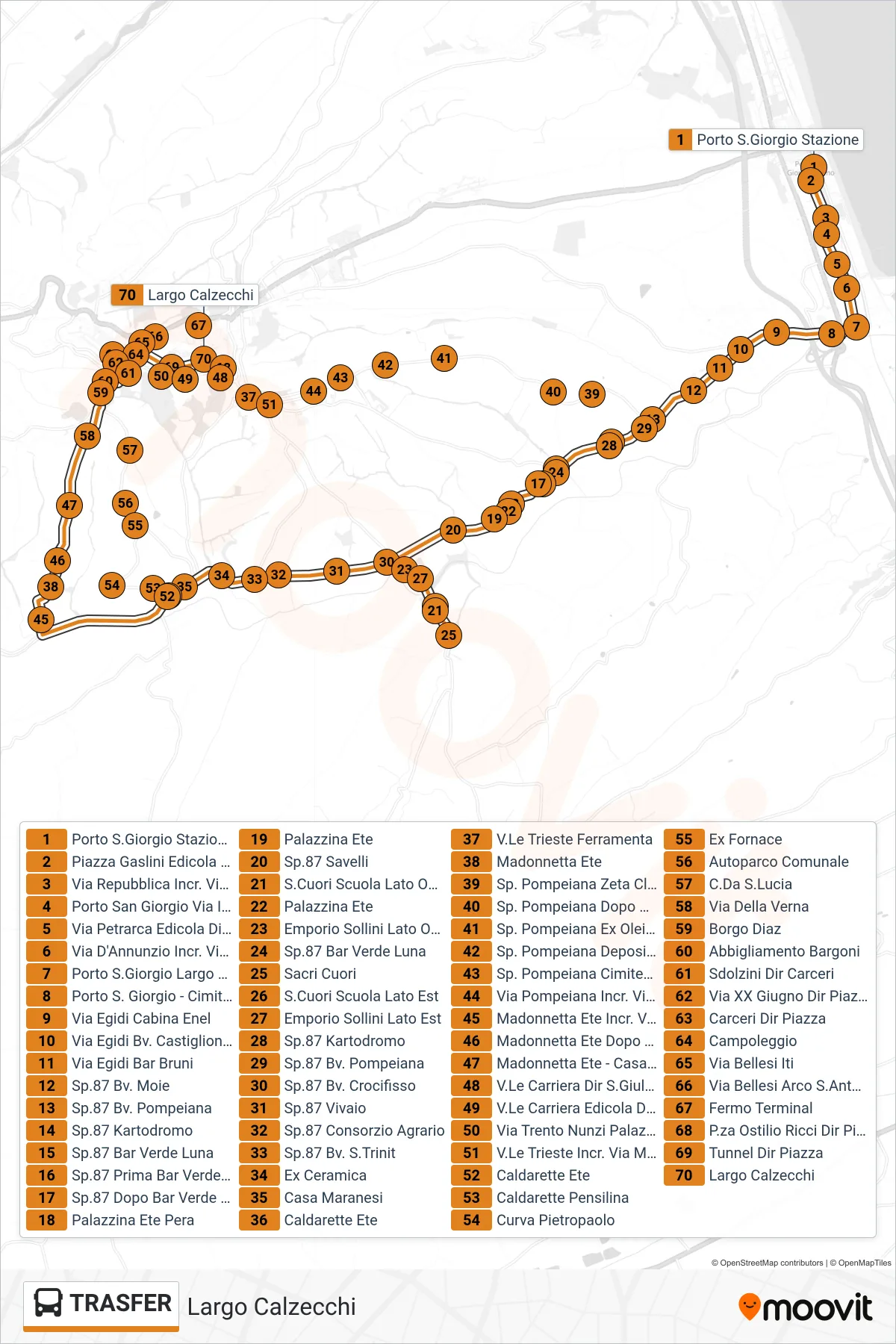 Linea TRASFER bus (Largo Calzecchi) - Percorsi e fermate sulla mappa