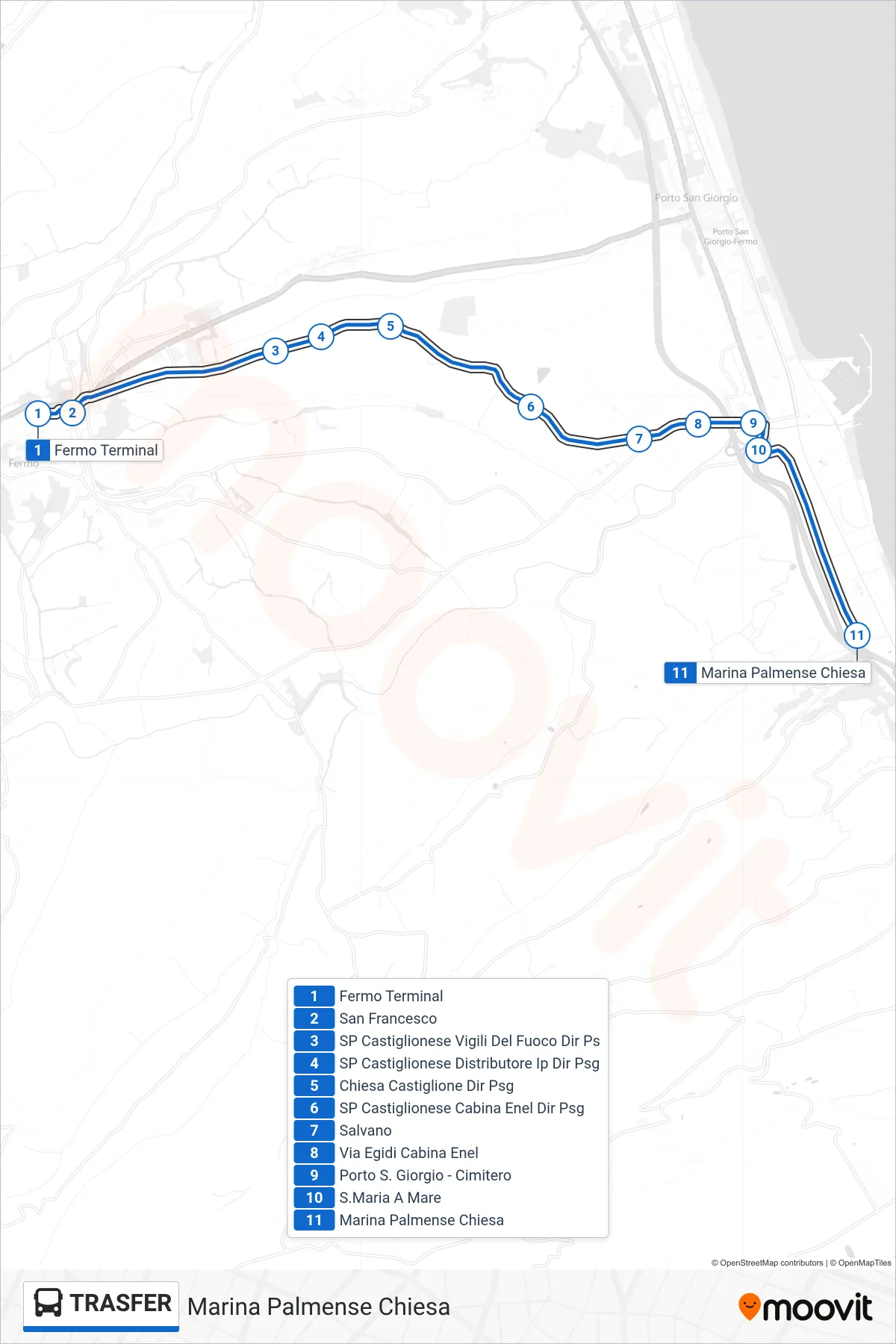Linea TRASFER bus (Marina Palmense Chiesa) - Percorsi e fermate sulla mappa