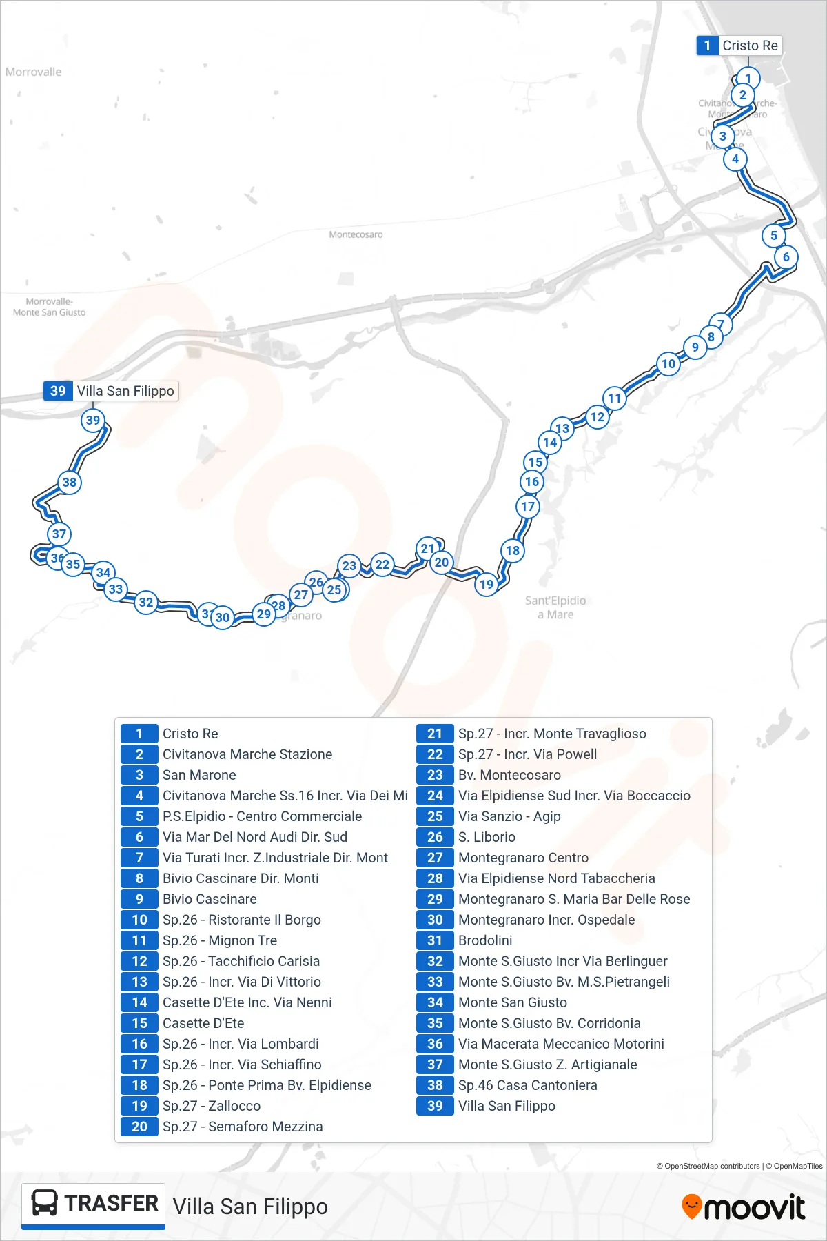 Linea TRASFER bus (Villa San Filippo) - Percorsi e fermate sulla mappa