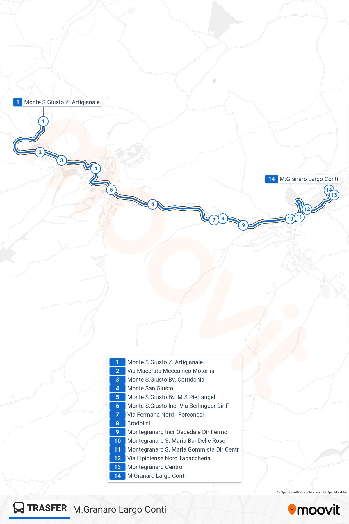 Linea TRASFER  bus (M.Granaro Largo Conti) - Percorsi e fermate sulla mappa
