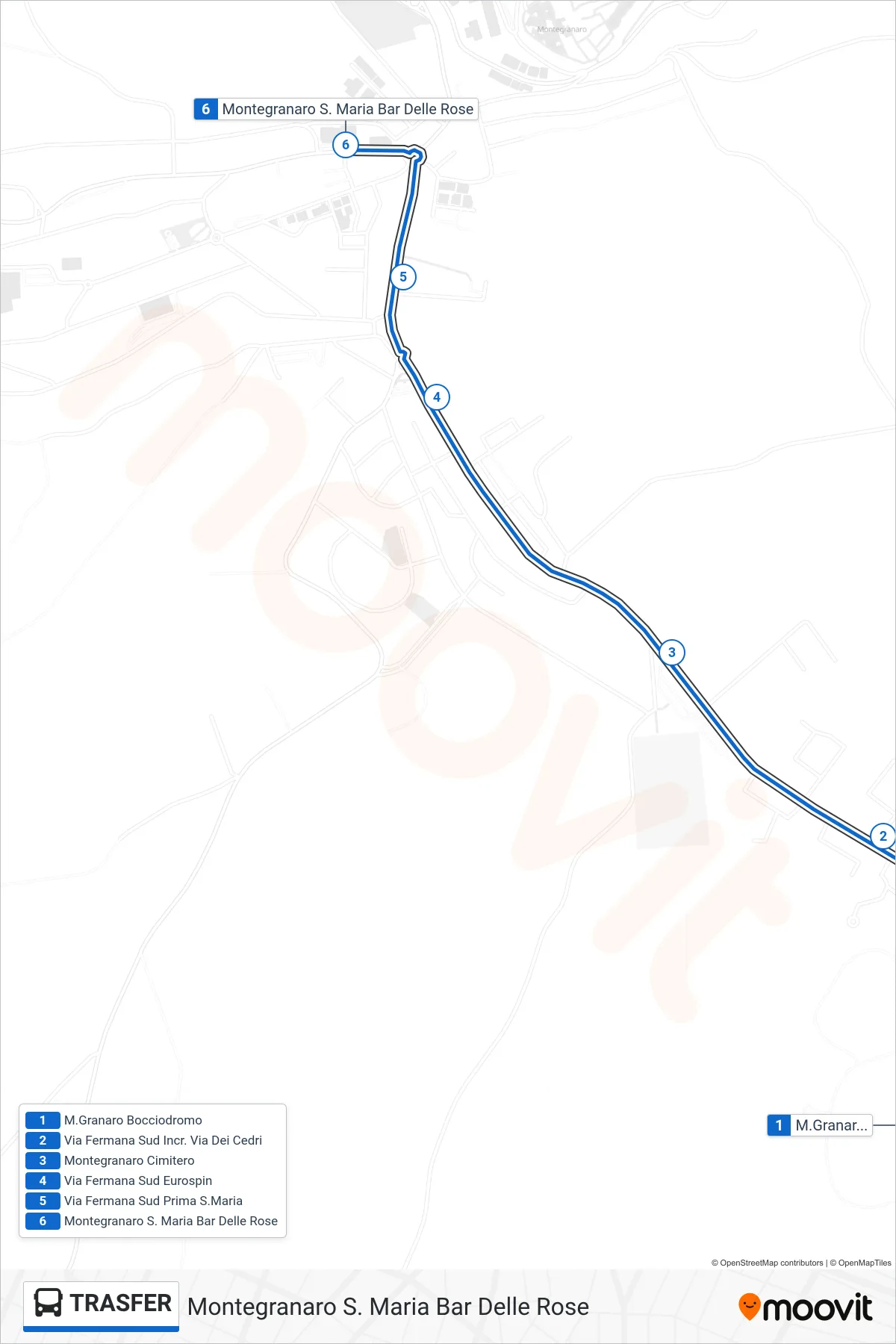 Linea TRASFER bus (Montegranaro S. Maria Bar Delle Rose) - Percorsi e fermate sulla mappa