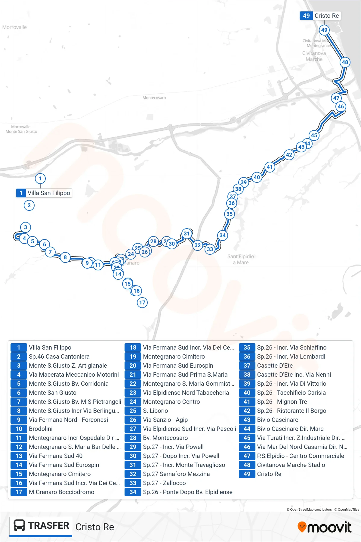 Linea TRASFER bus (Cristo Re) - Percorsi e fermate sulla mappa