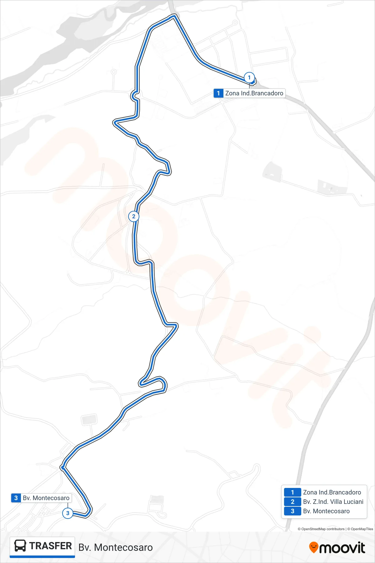 Linea TRASFER bus (Bv. Montecosaro) - Percorsi e fermate sulla mappa