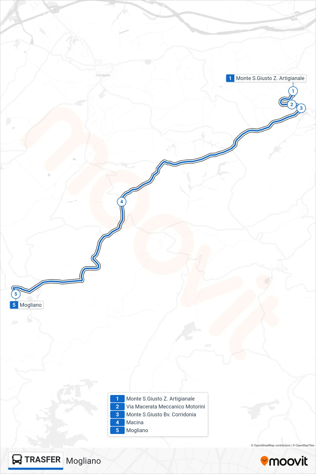 Linea TRASFER  bus (Mogliano) - Percorsi e fermate sulla mappa