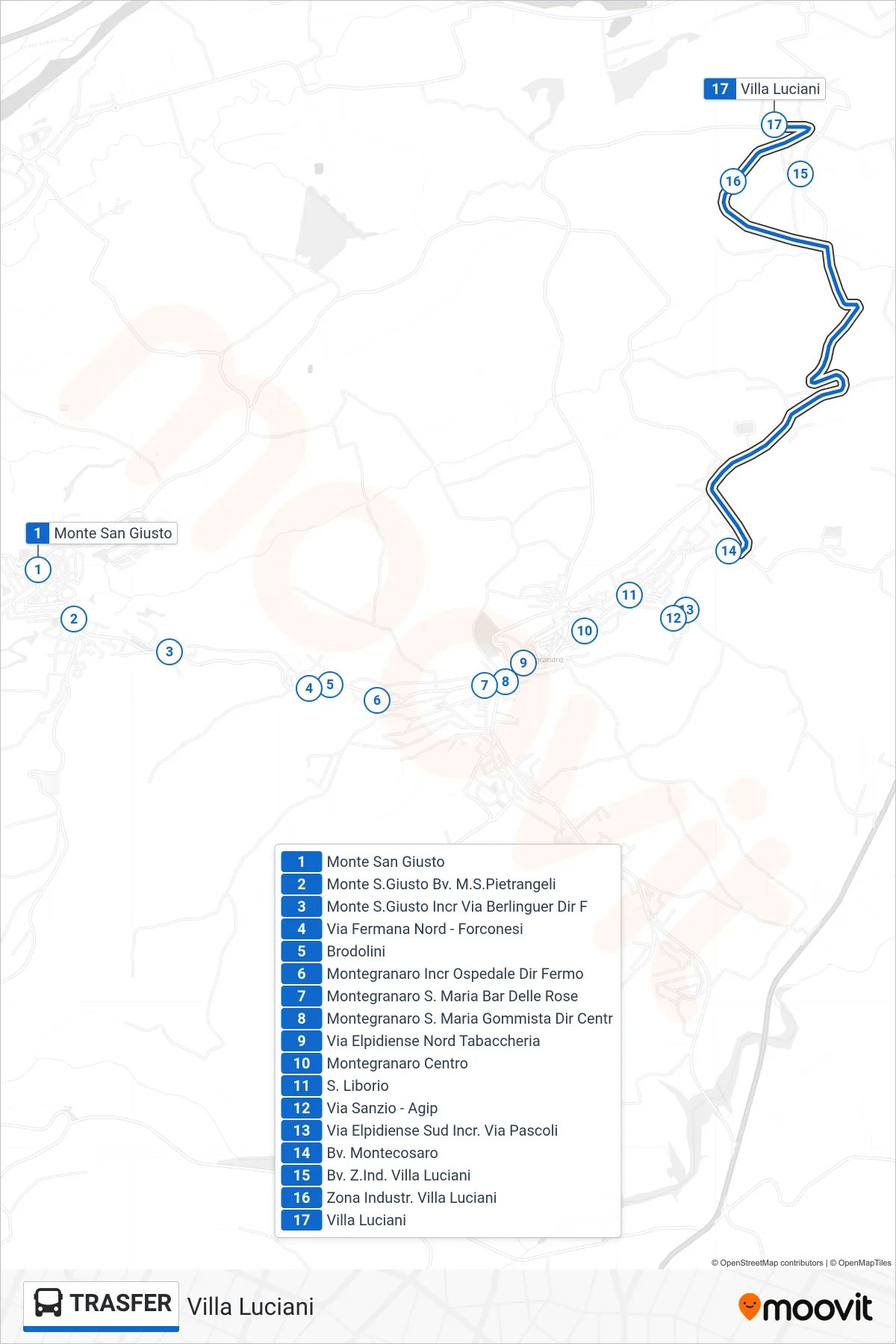 Linea TRASFER  bus (Villa Luciani) - Percorsi e fermate sulla mappa