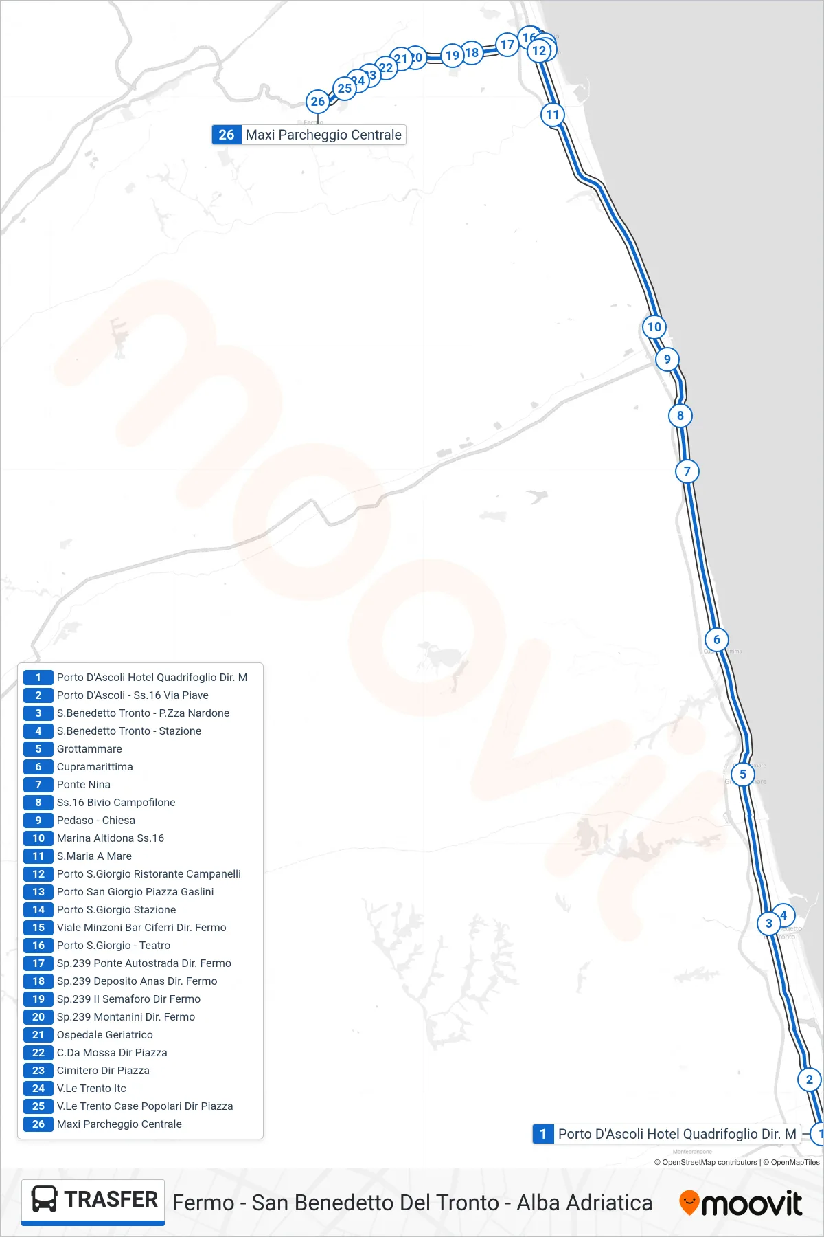 Linea TRASFER bus (Maxi Parcheggio Centrale) - Percorsi e fermate sulla mappa