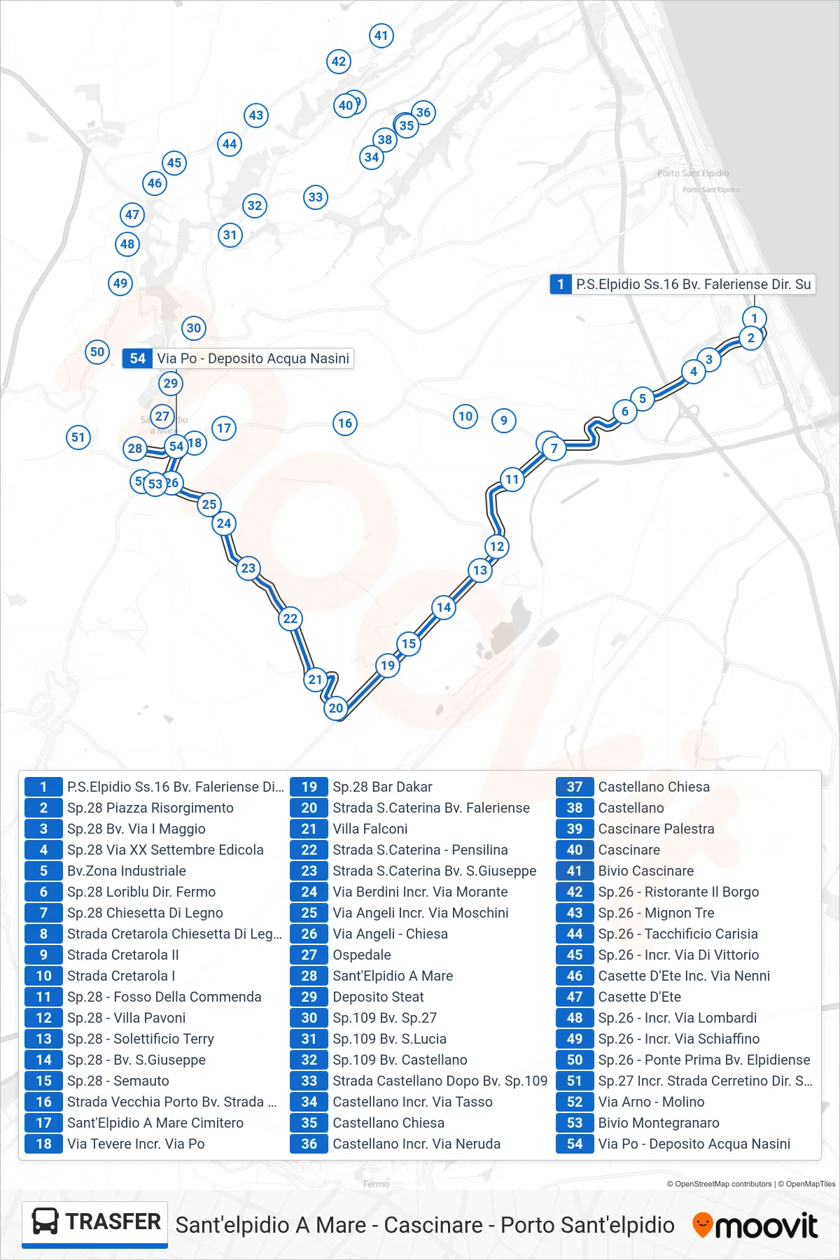 Linea TRASFER bus (Sant'Elpidio A Mare) - Percorsi e fermate sulla mappa