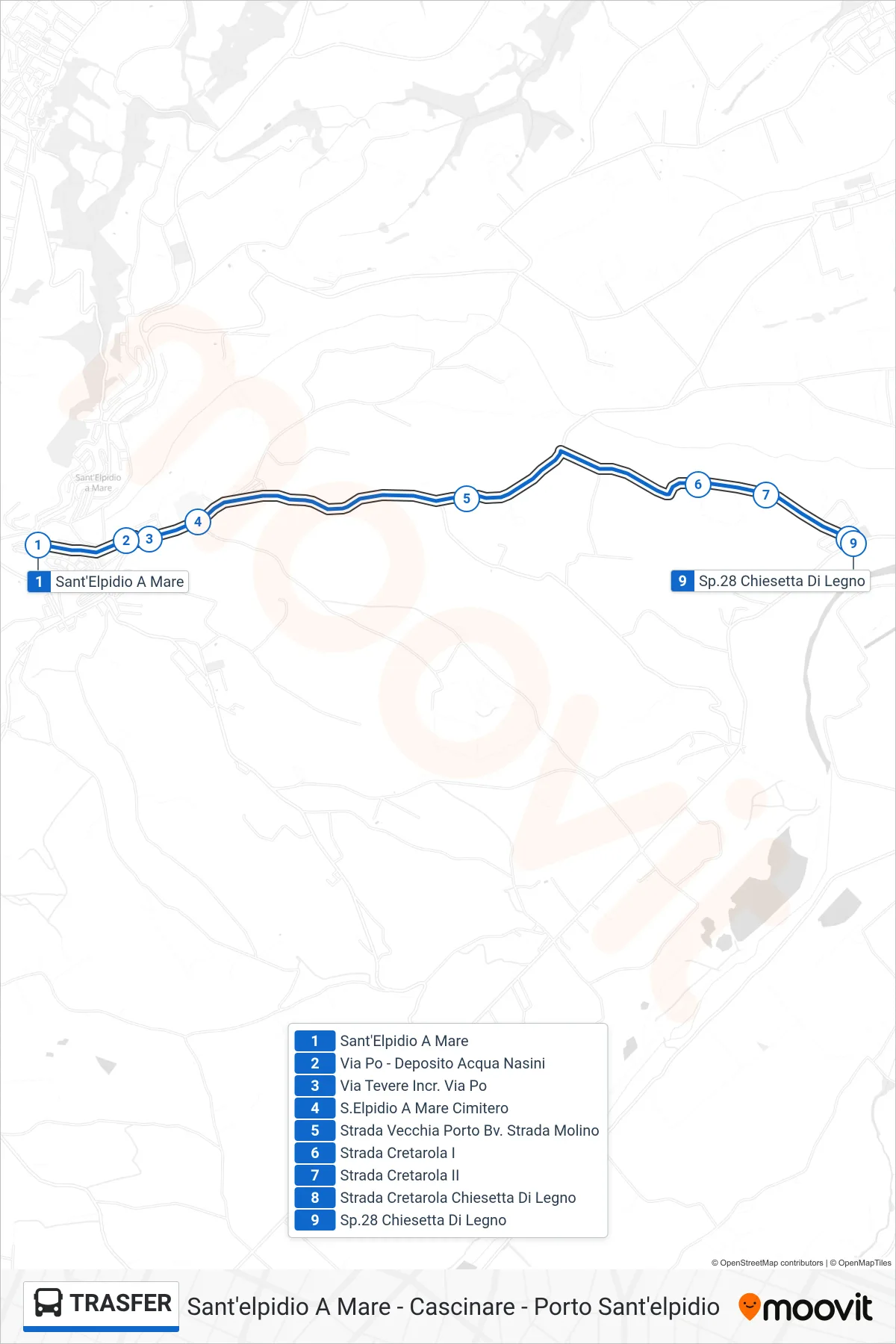 Linea TRASFER bus (Sp.28 Chiesetta Di Legno) - Percorsi e fermate sulla mappa