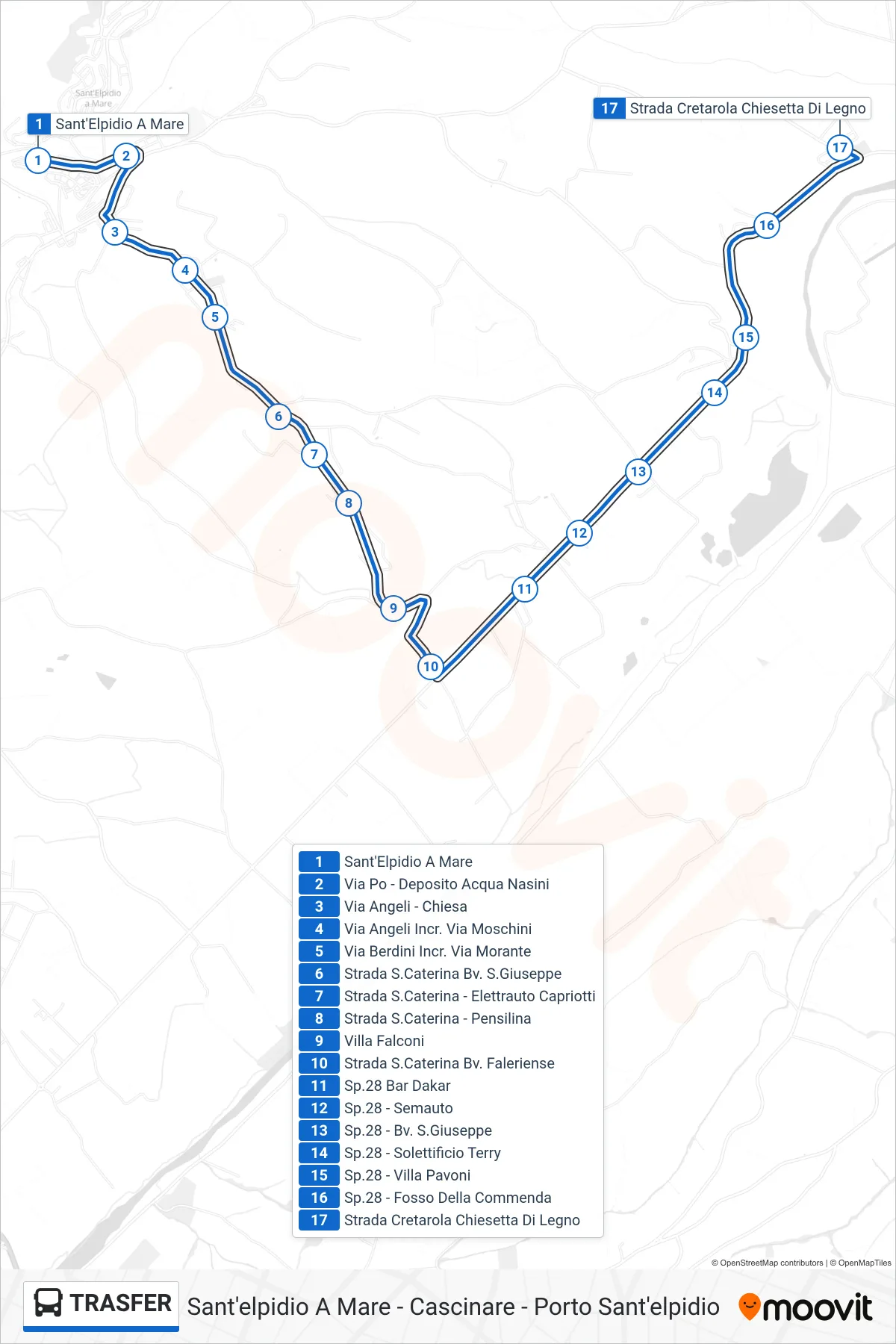 Linea TRASFER bus (Strada Cretarola Chiesetta Di Legno) - Percorsi e fermate sulla mappa