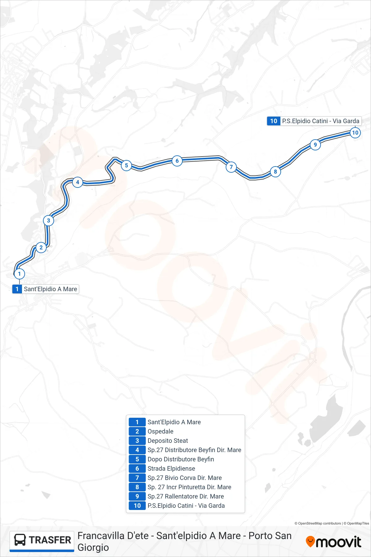 Linea TRASFER bus (P.S.Elpidio Catini - Via Garda) - Percorsi e fermate sulla mappa