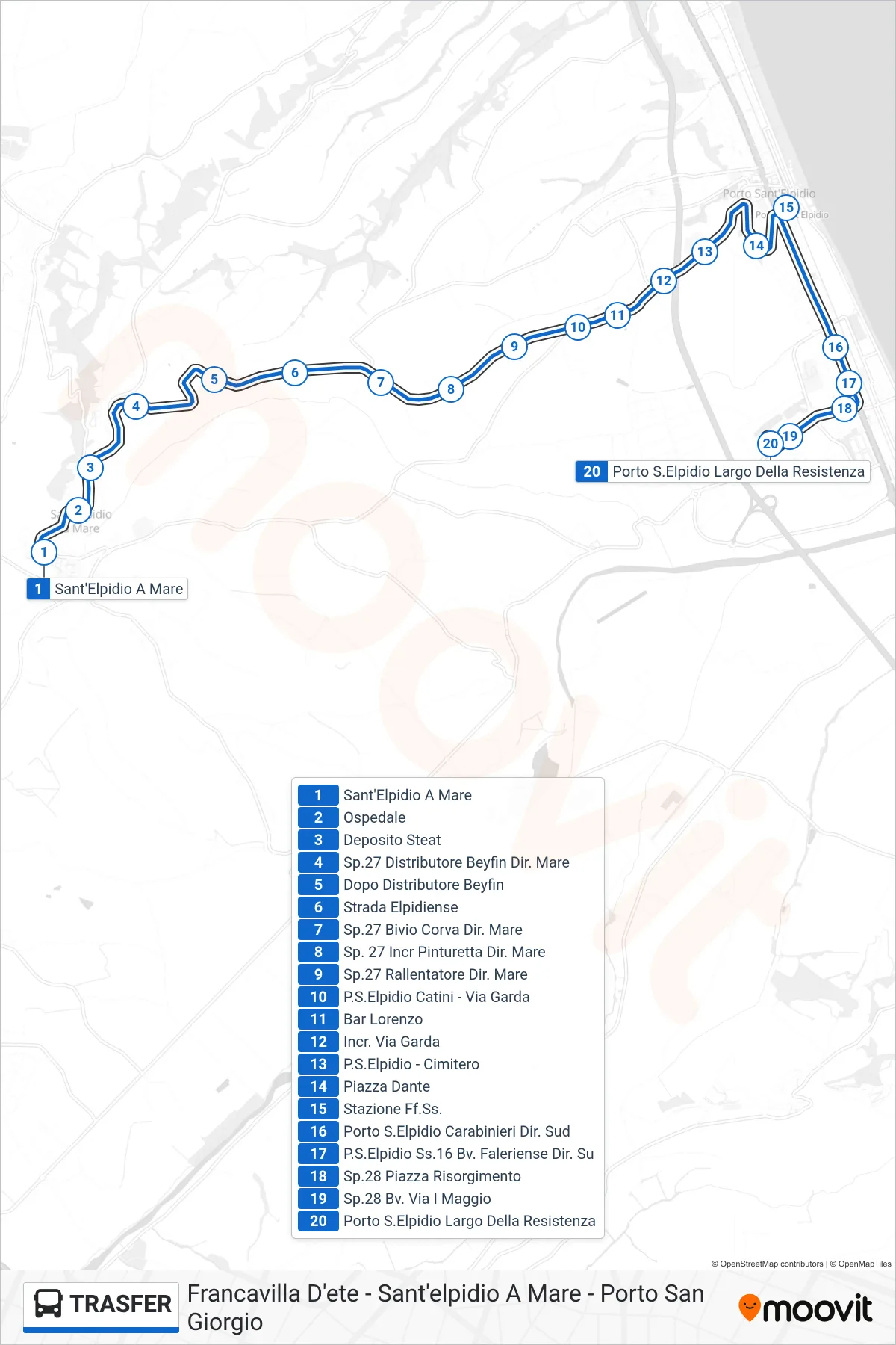 Linea TRASFER bus (Porto S.Elpidio Largo Della Resistenza) - Percorsi e fermate sulla mappa