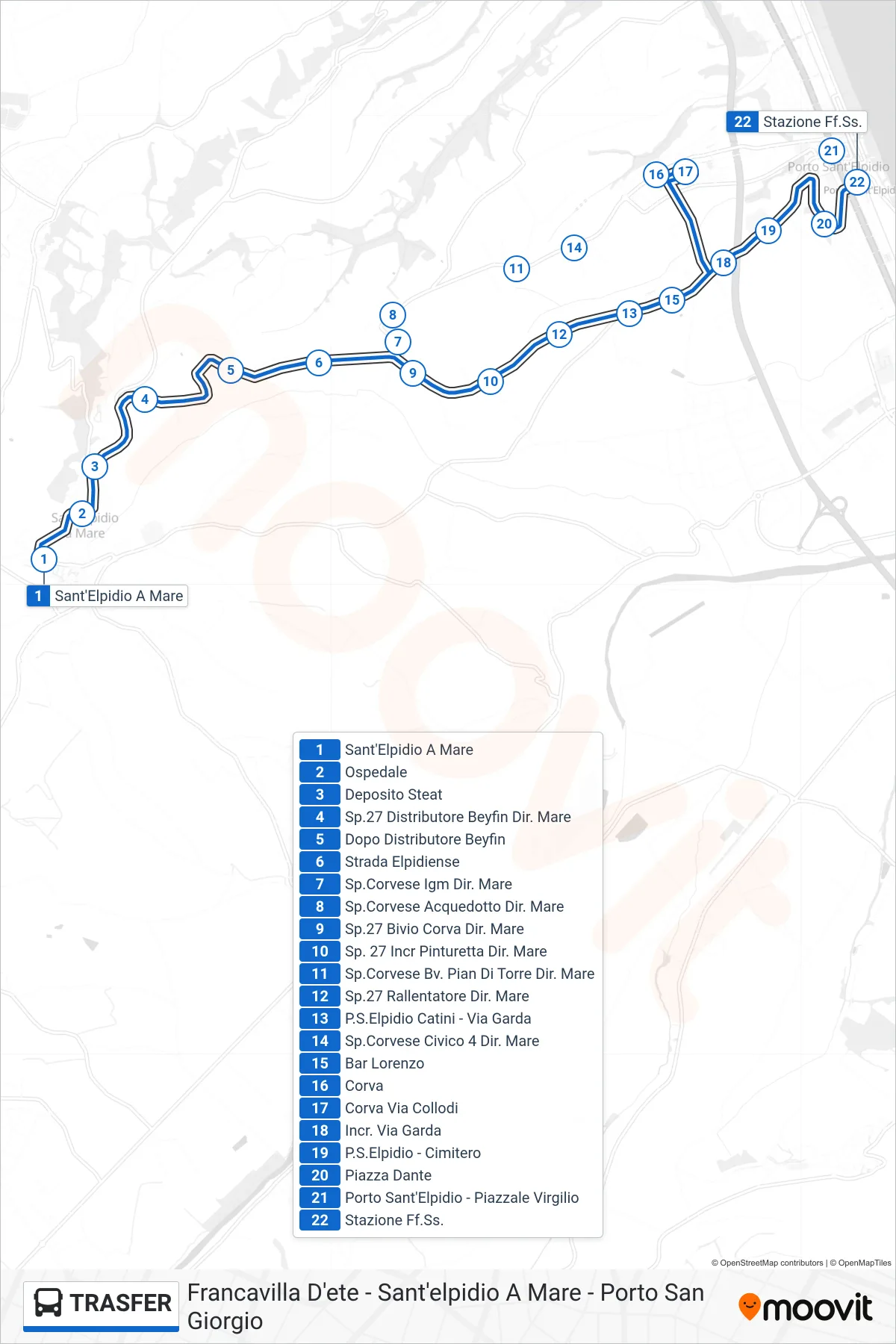 Linea TRASFER bus (Stazione Ff.Ss.) - Percorsi e fermate sulla mappa