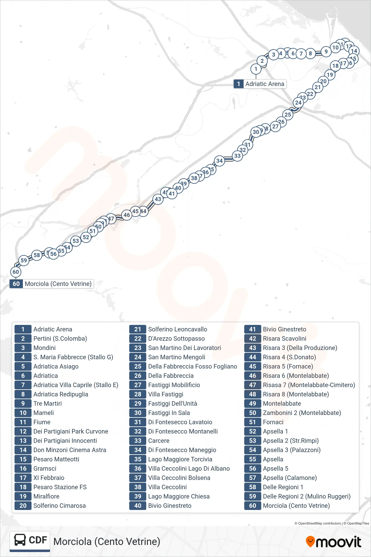 Linea CDF bus (Morciola (Cento Vetrine)) - Percorsi e fermate sulla mappa