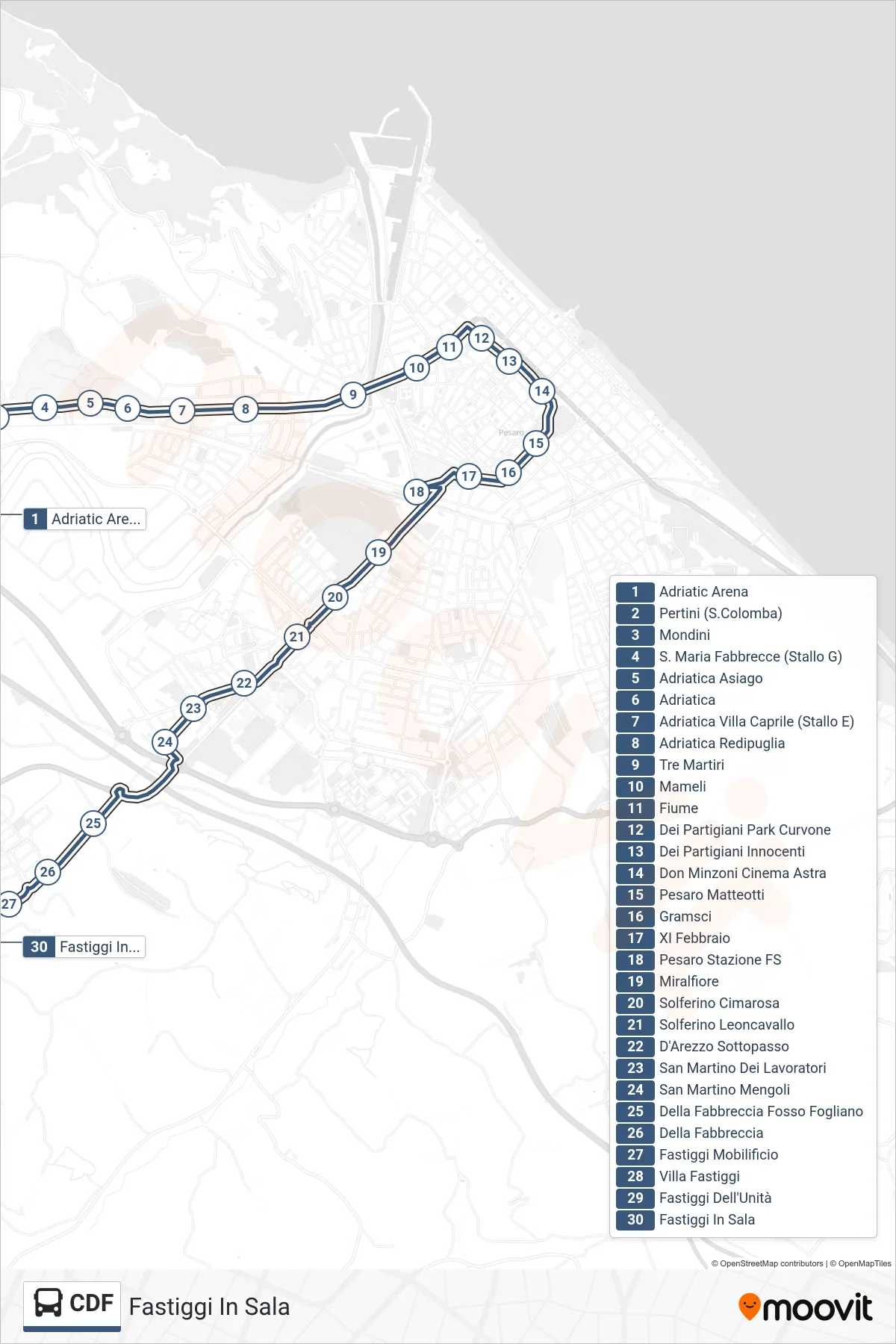 Linea CDF bus (Fastiggi In Sala) - Percorsi e fermate sulla mappa