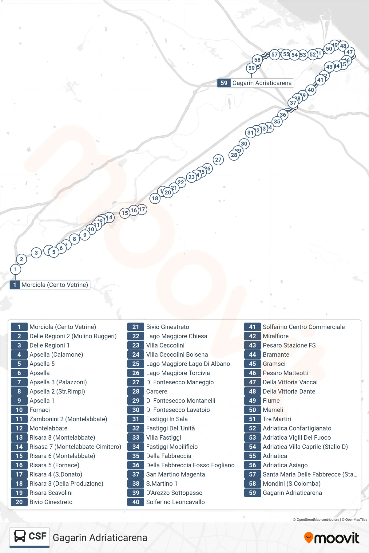 Linea CSF  bus (Gagarin Adriaticarena) - Percorsi e fermate sulla mappa