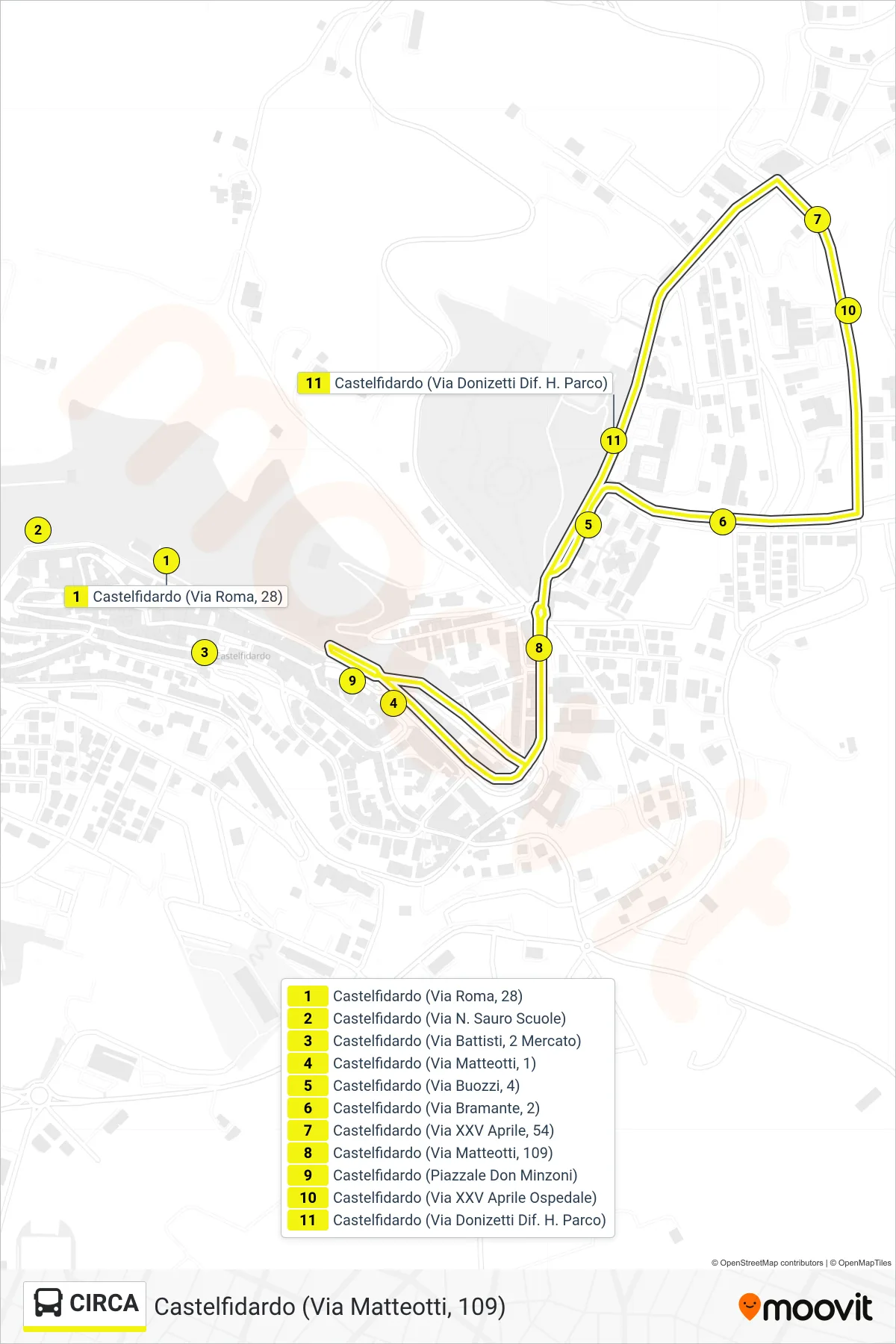 Linea CIRCA bus (Castelfidardo (Via Matteotti, 109)) - Percorsi e fermate sulla mappa