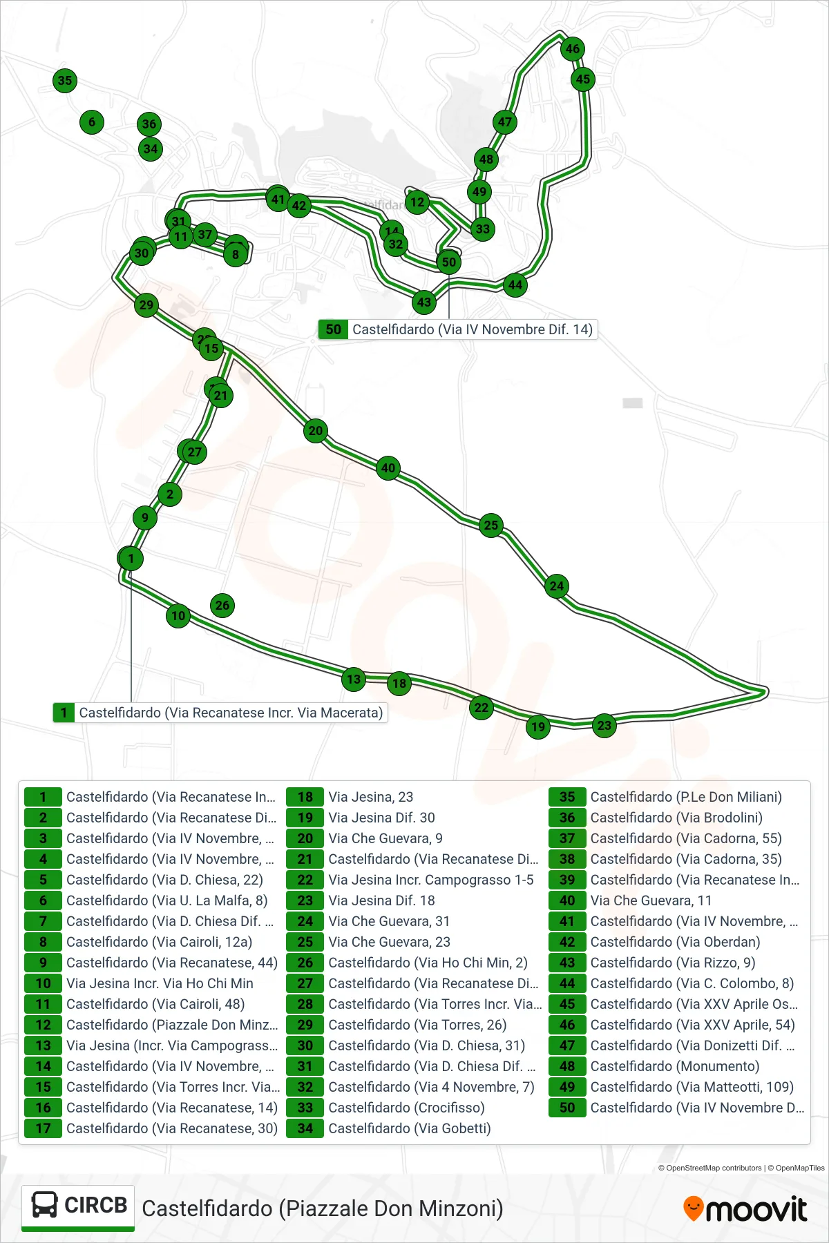 Linea CIRCB bus (Castelfidardo (Piazzale Don Minzoni)) - Percorsi e fermate sulla mappa