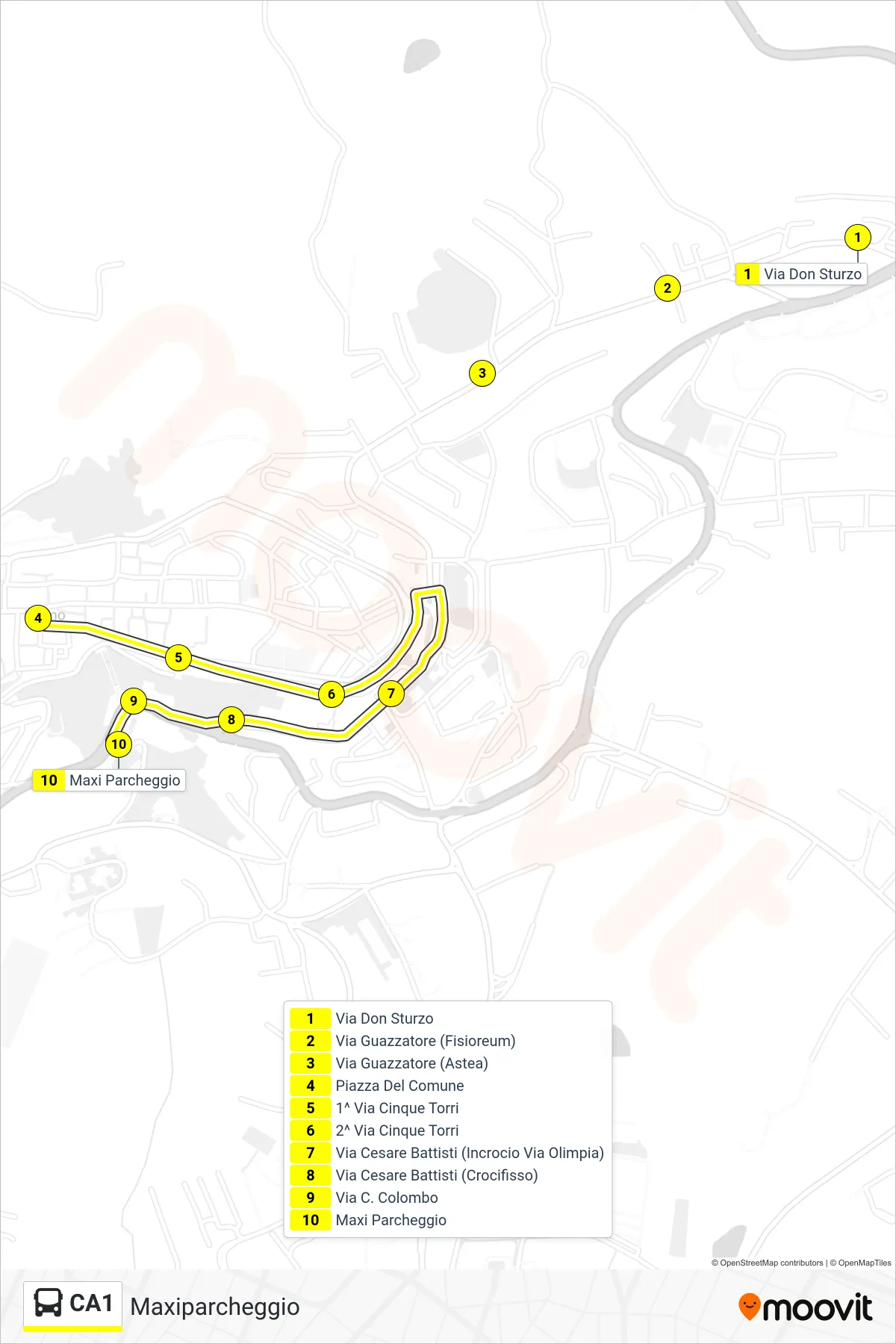 Linea CA1 bus (Maxiparcheggio) - Percorsi e fermate sulla mappa