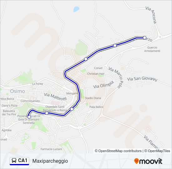 Percorso linea bus CA1