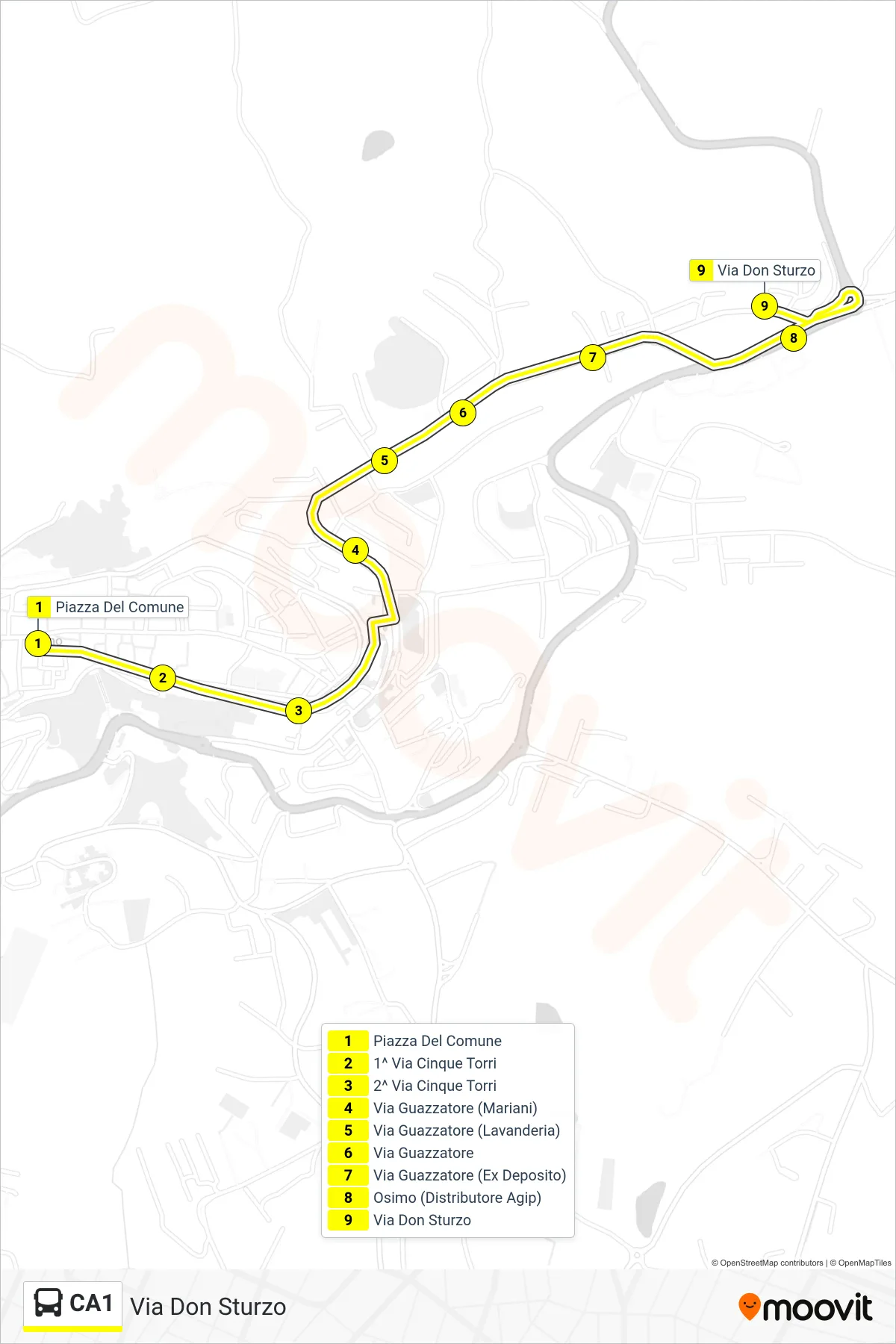 Linea CA1  bus (Via Don Sturzo) - Percorsi e fermate sulla mappa