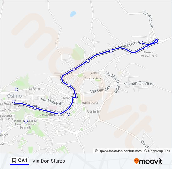 Percorso linea bus CA1