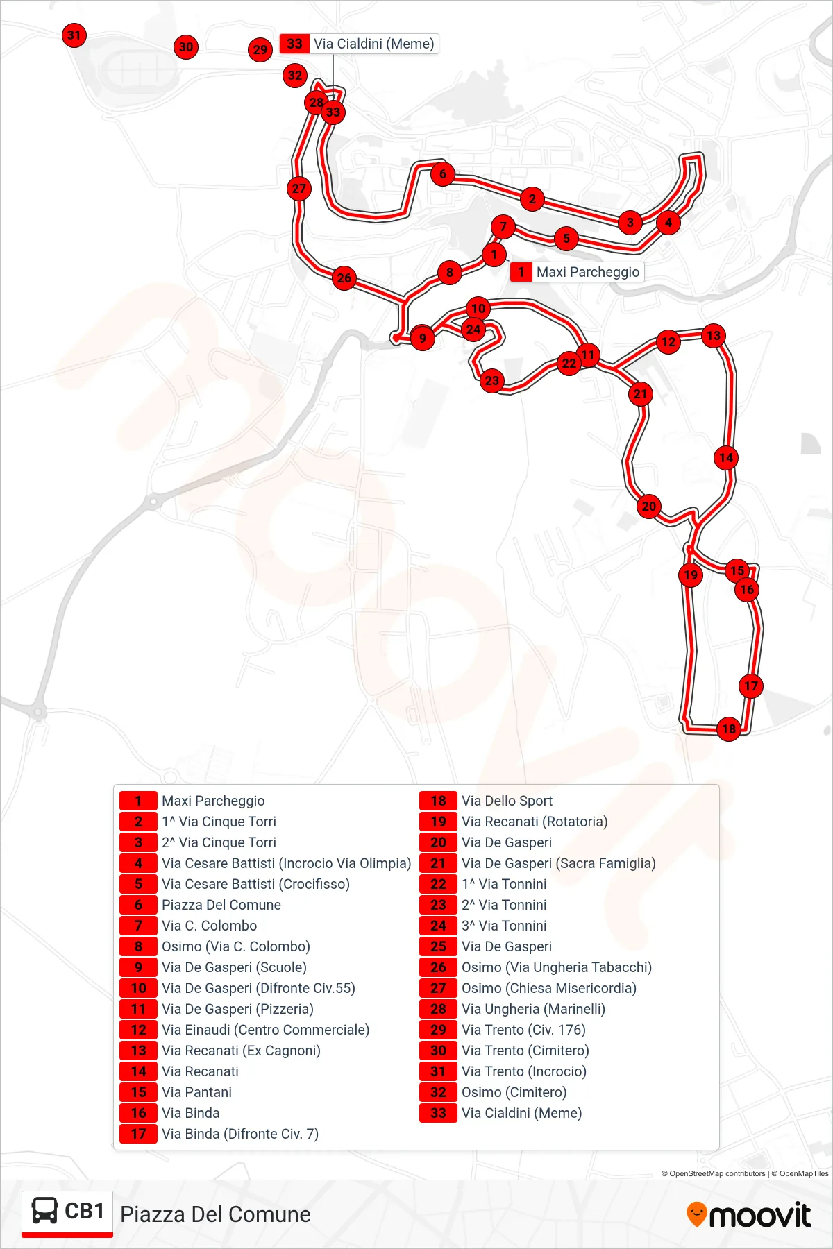 Linea CB1 bus (Piazza Del Comune) - Percorsi e fermate sulla mappa