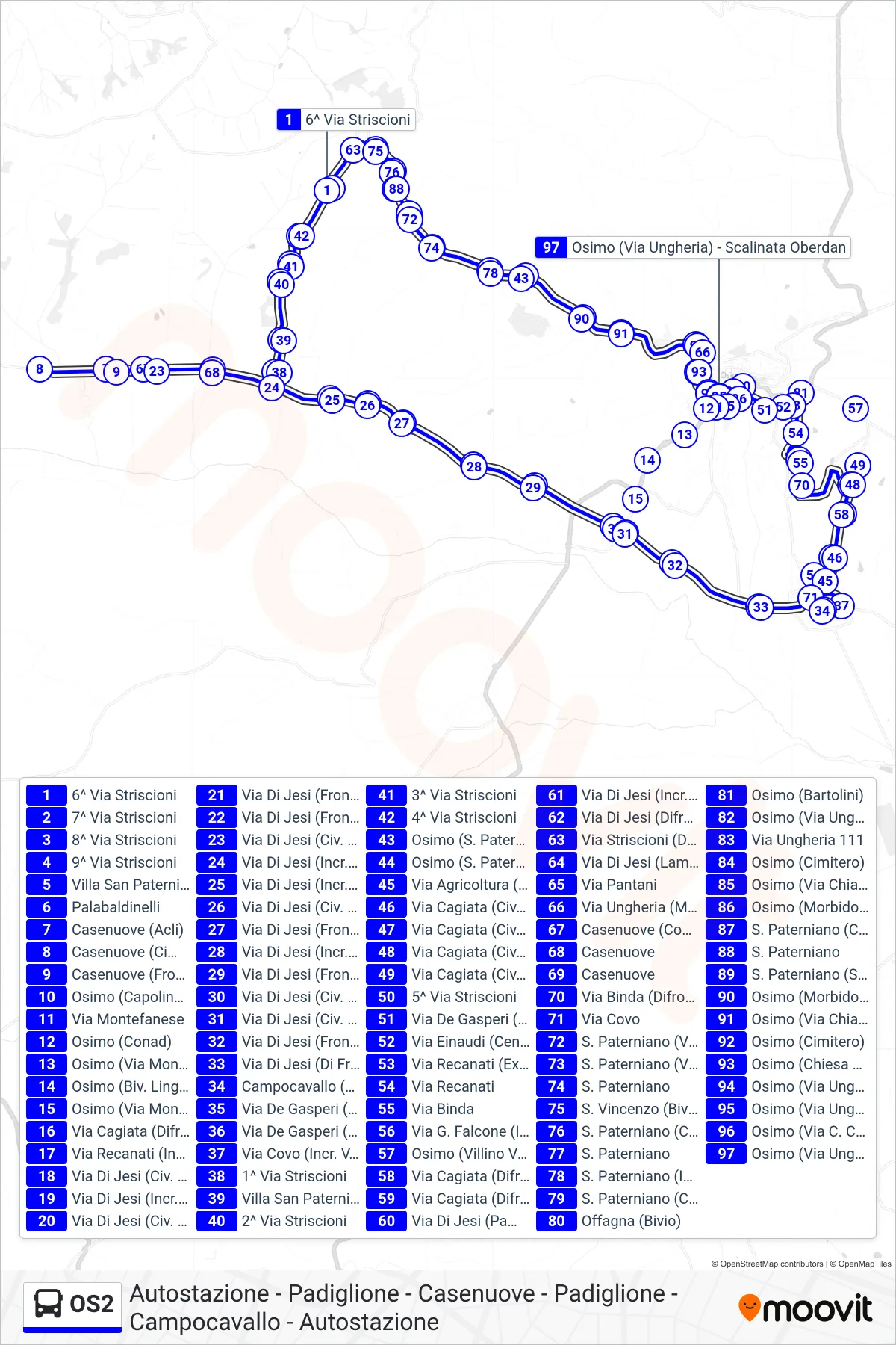 Linea OS2 bus (Autostazione) - Percorsi e fermate sulla mappa