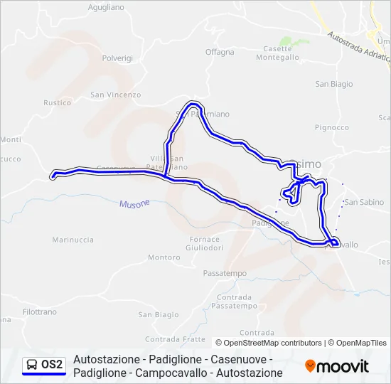 Percorso linea bus OS2