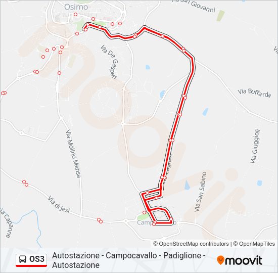 Percorso linea bus OS3
