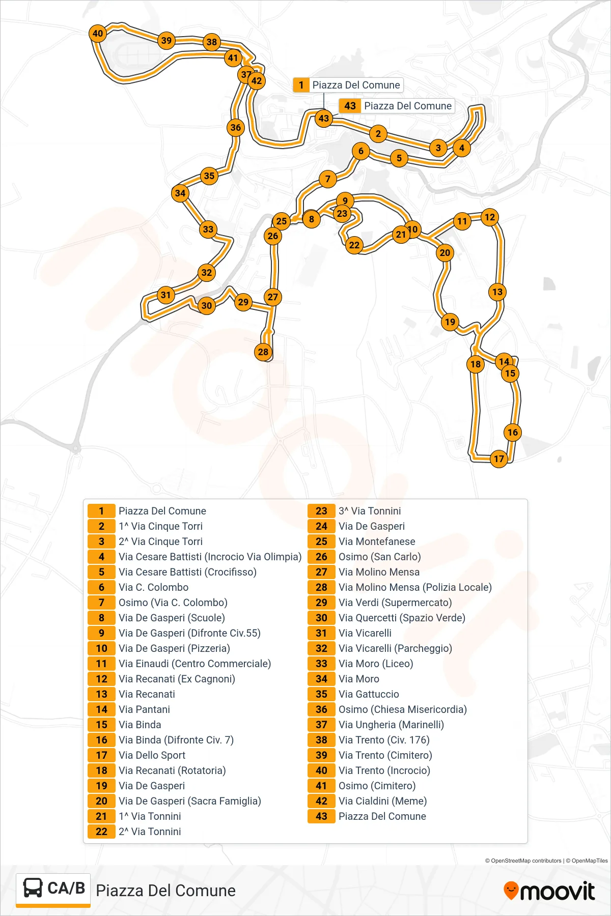 Linea CA/B  bus (Piazza Del Comune) - Percorsi e fermate sulla mappa