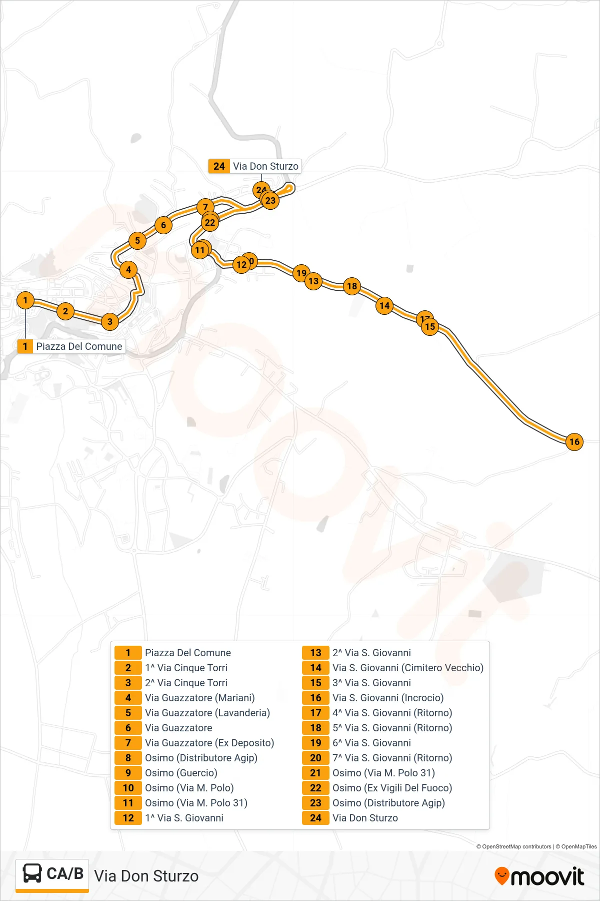 Linea CA/B bus (Via Don Sturzo) - Percorsi e fermate sulla mappa