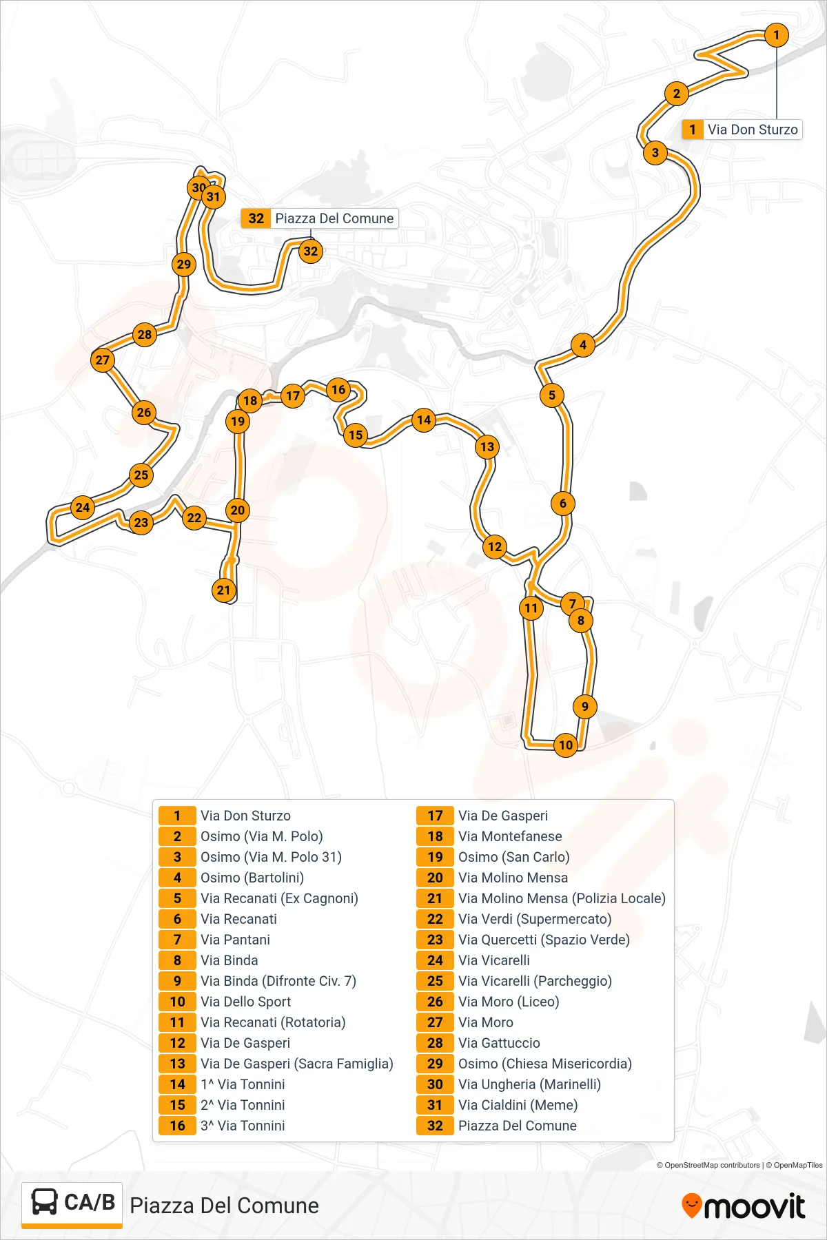 Linea CA/B bus (Piazza Del Comune) - Percorsi e fermate sulla mappa