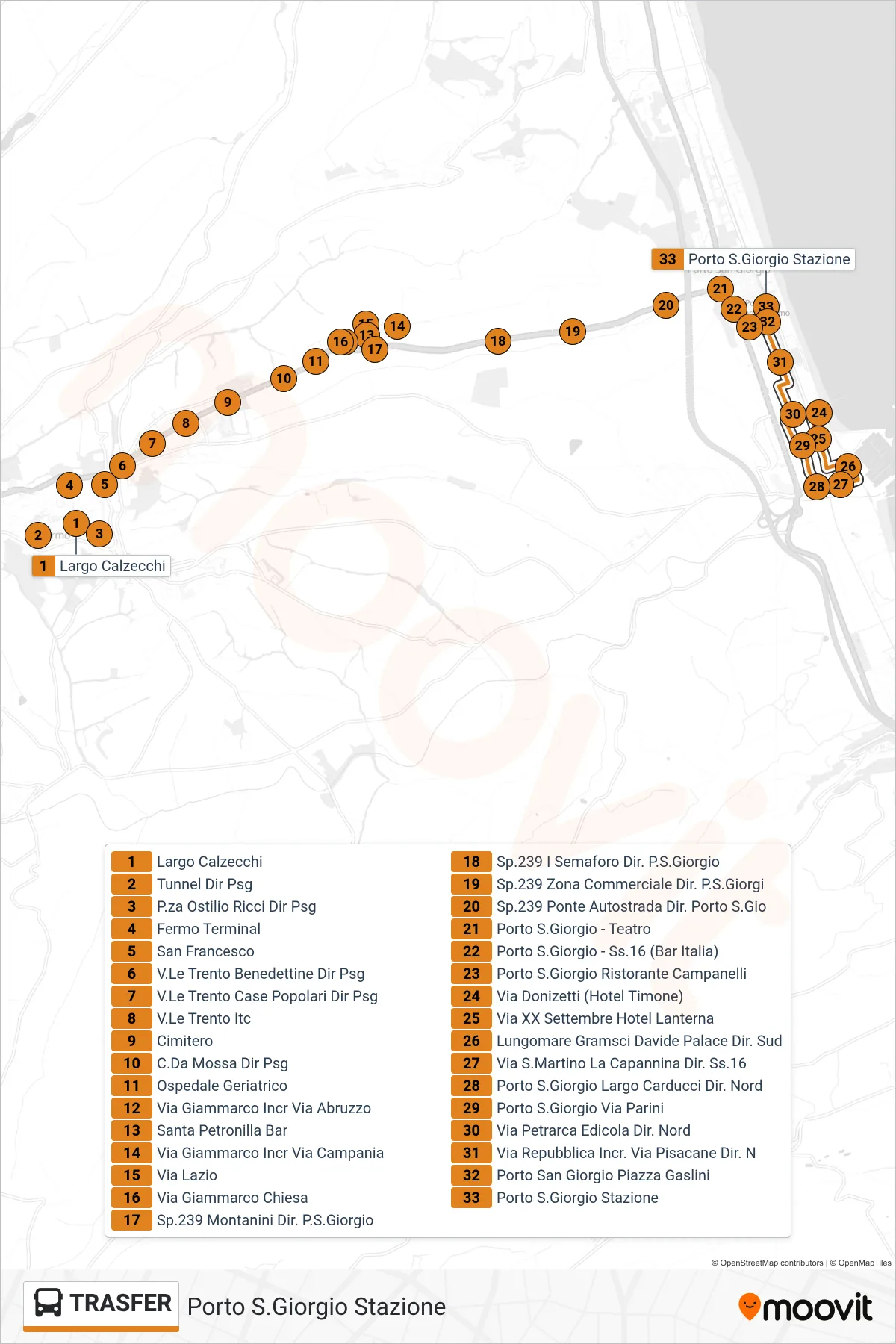 Linea TRASFER bus (Porto S.Giorgio Stazione) - Percorsi e fermate sulla mappa