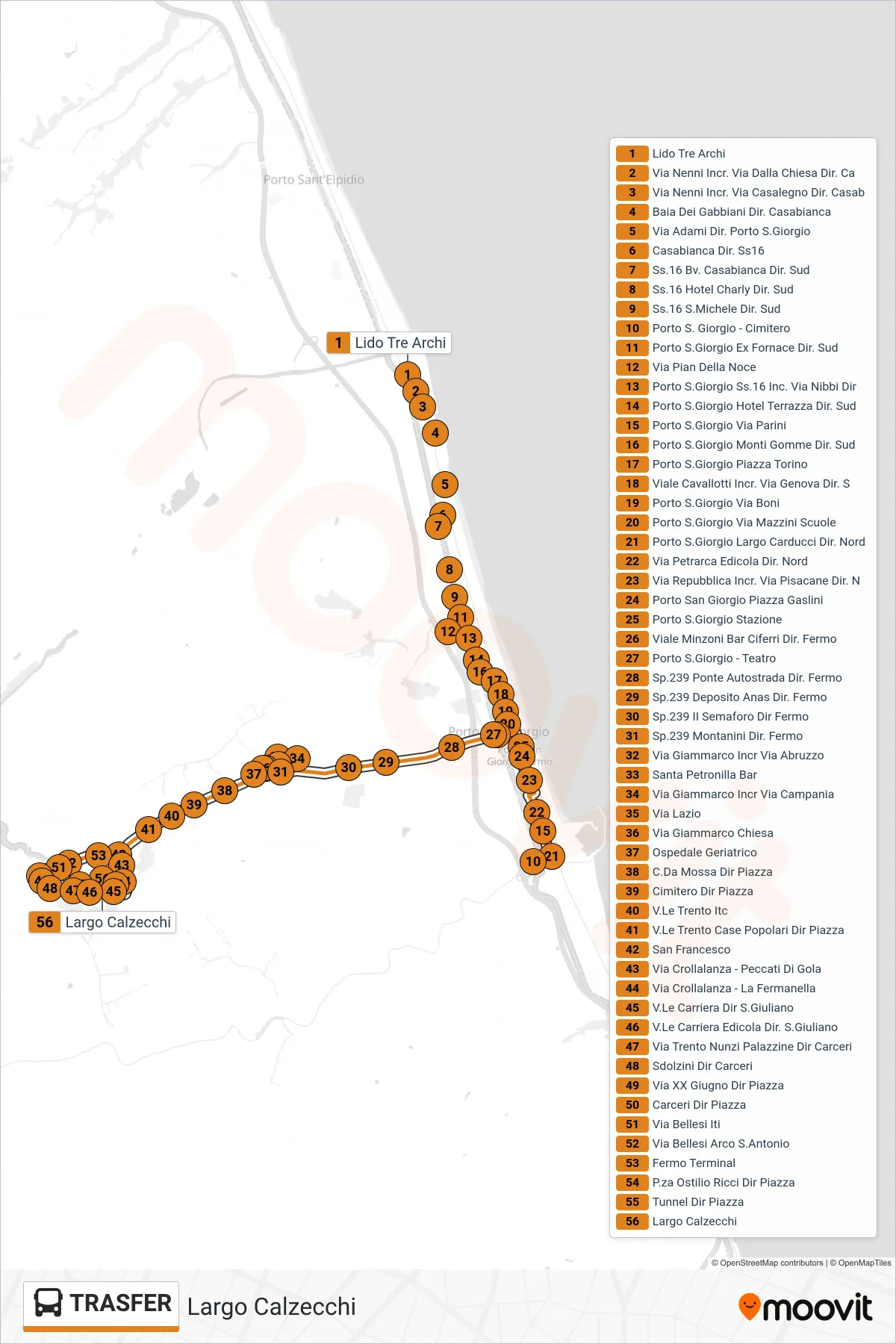 Linea TRASFER bus (Largo Calzecchi) - Percorsi e fermate sulla mappa