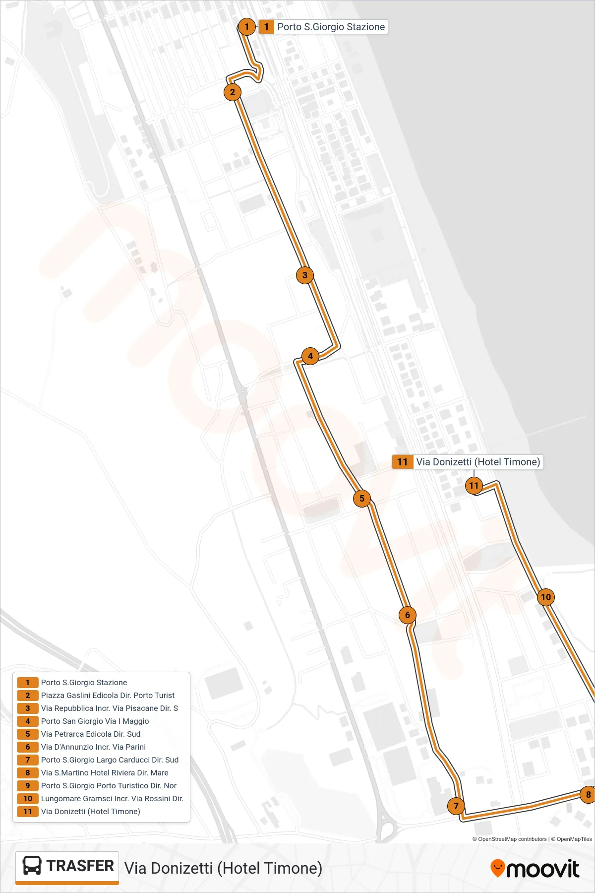 Linea TRASFER bus (Via Donizetti (Hotel Timone)) - Percorsi e fermate sulla mappa