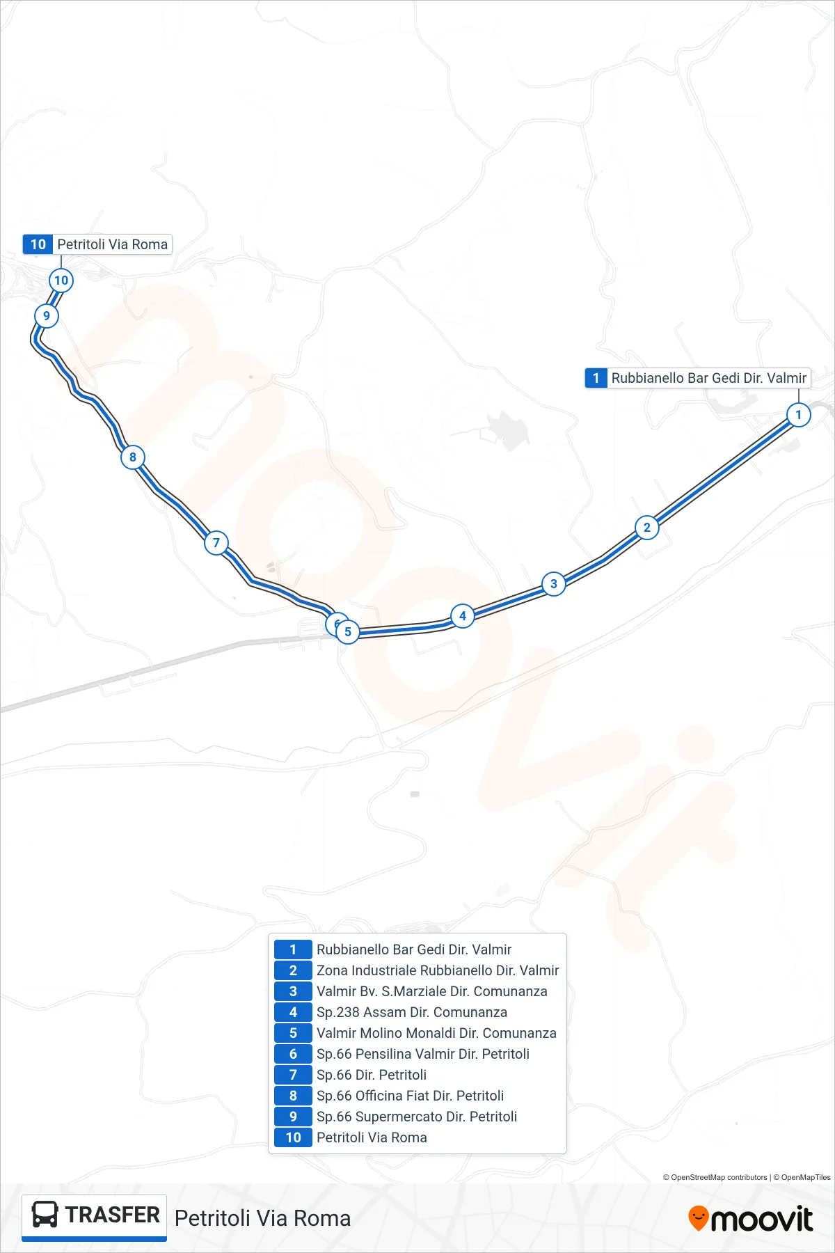 Linea TRASFER bus (Petritoli Via Roma) - Percorsi e fermate sulla mappa
