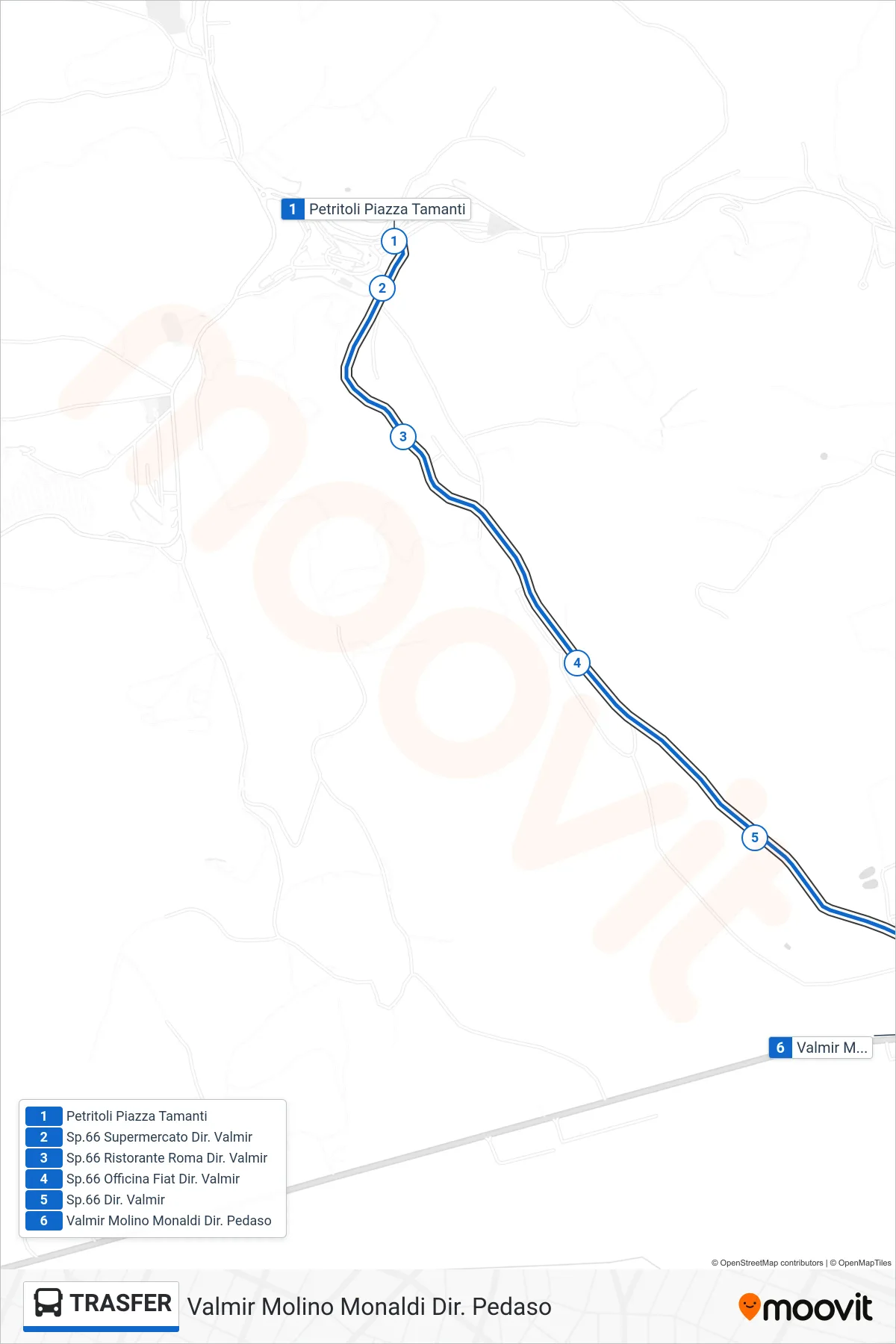 TRANSFER bus Line (Valmir Molino Monaldi Dir. Pedaso) route and stops on a map
