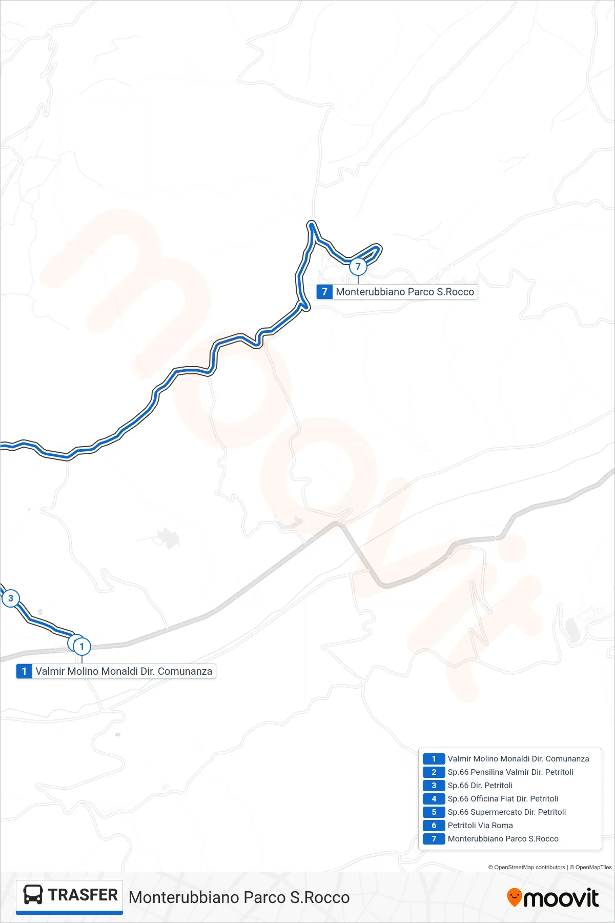 Linea TRASFER bus (Monterubbiano Parco S.Rocco) - Percorsi e fermate sulla mappa