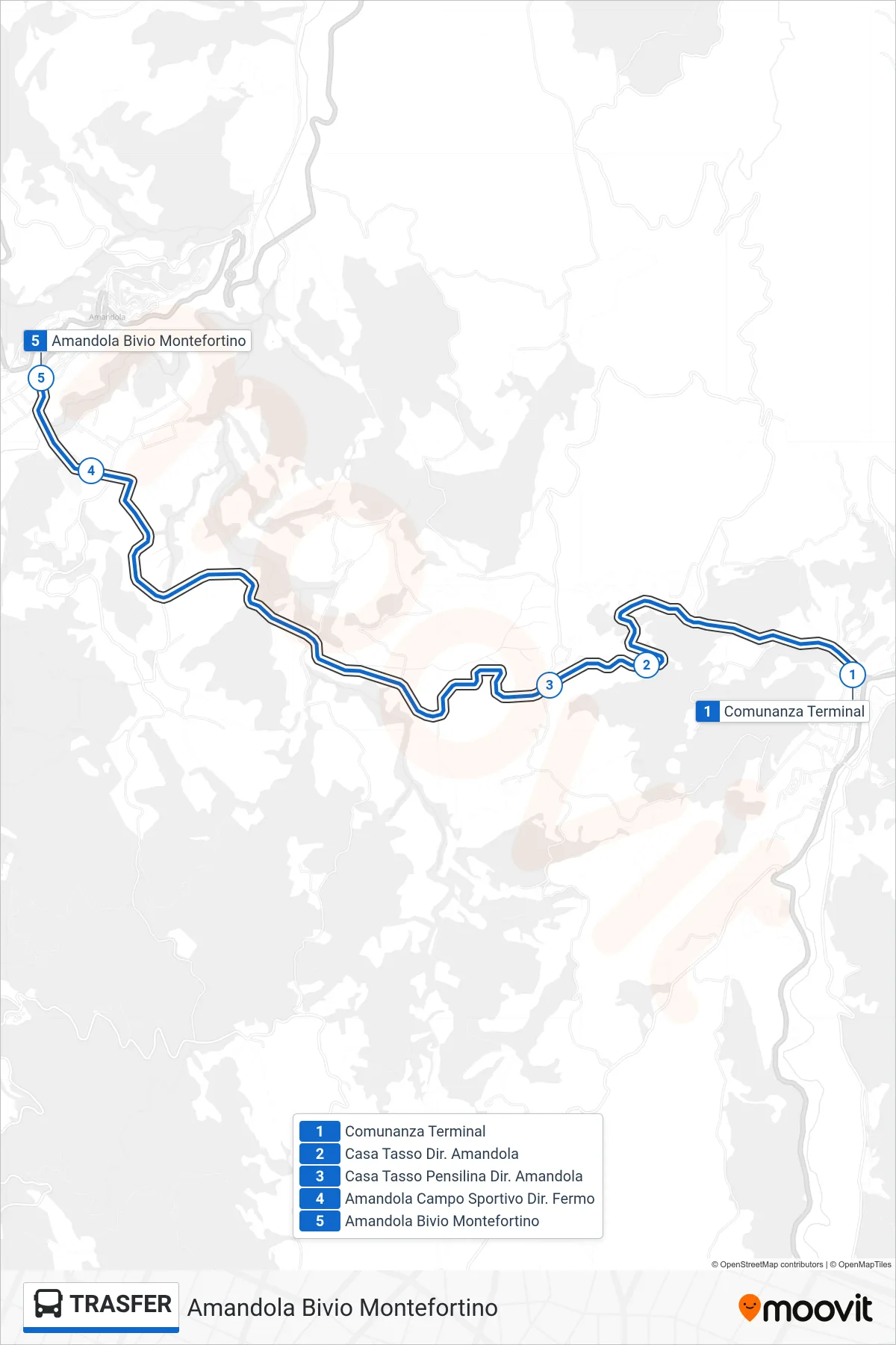 Linea TRASFER bus (Amandola Bivio Montefortino) - Percorsi e fermate sulla mappa