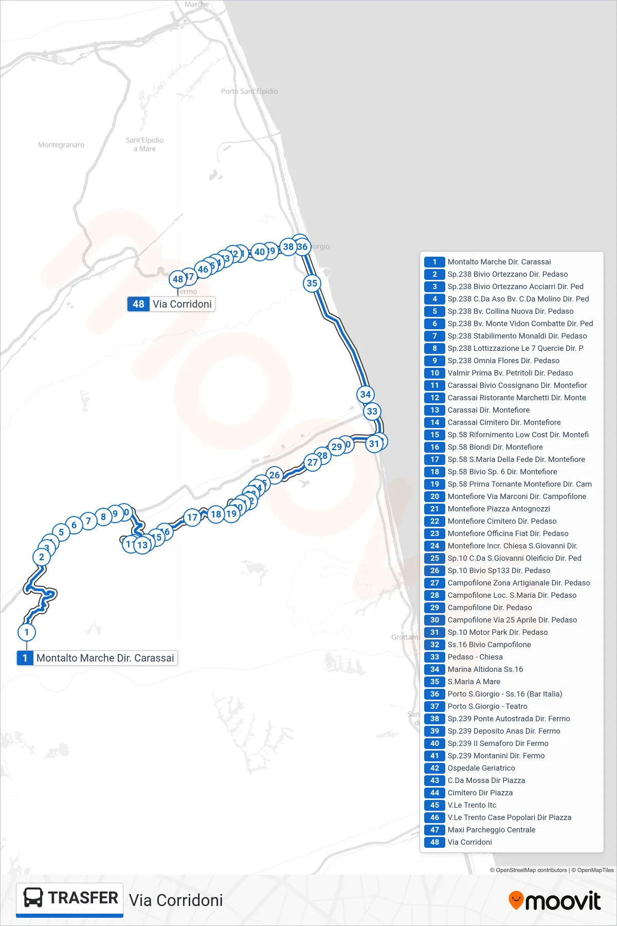 Linea TRASFER  bus (Via Corridoni) - Percorsi e fermate sulla mappa