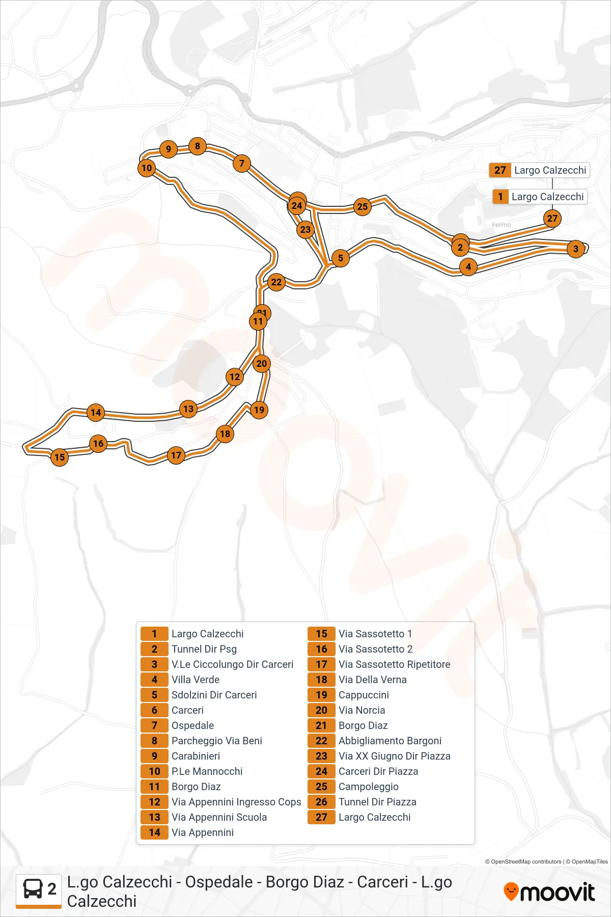 Linea 2  bus (Largo Calzecchi) - Percorsi e fermate sulla mappa