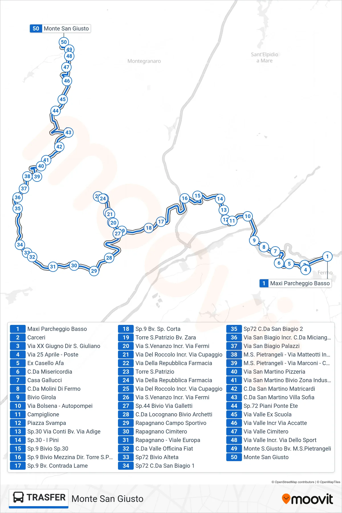 Linea TRASFER  bus (Monte San Giusto) - Percorsi e fermate sulla mappa