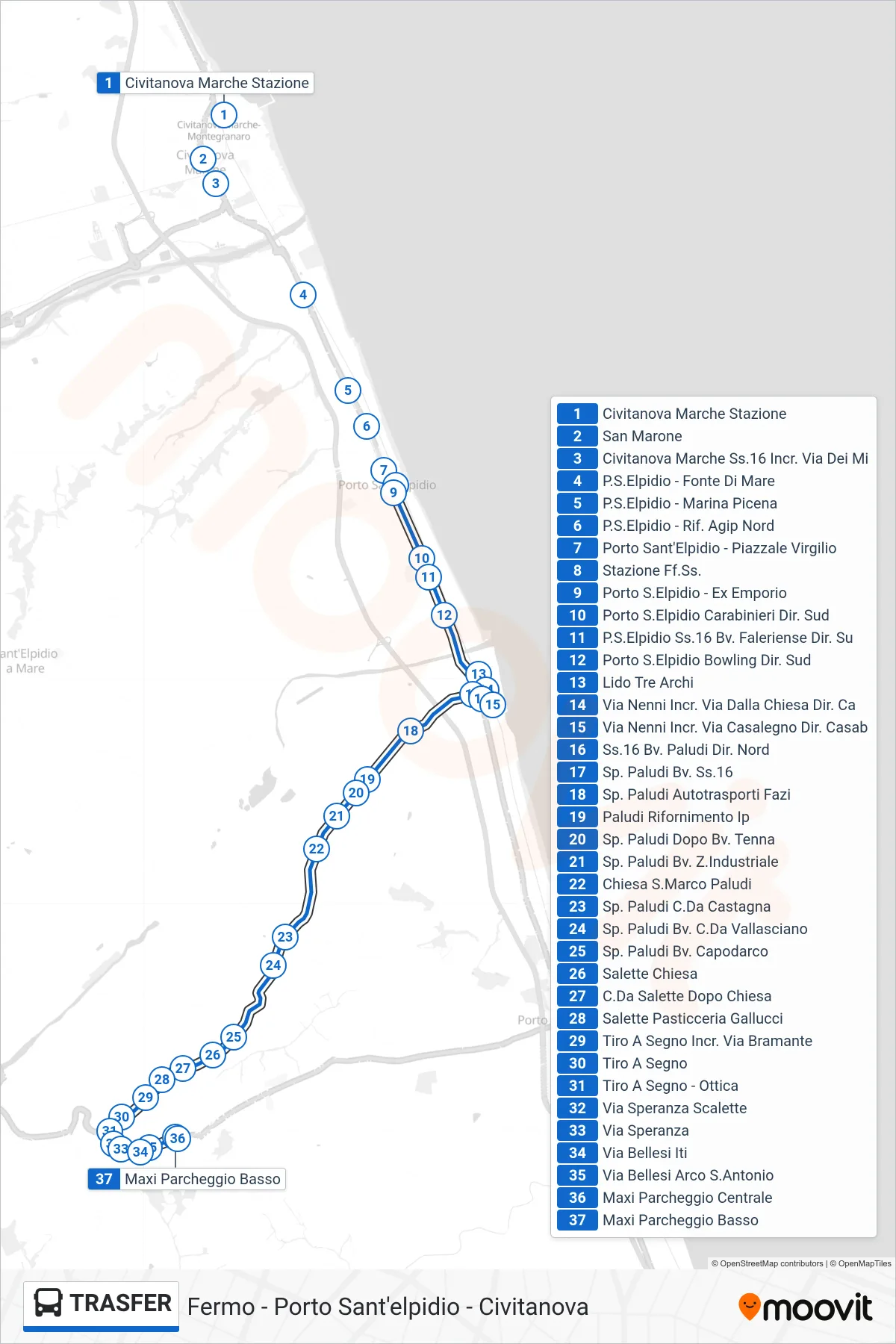 Linea TRASFER bus (Maxi Parcheggio Basso) - Percorsi e fermate sulla mappa