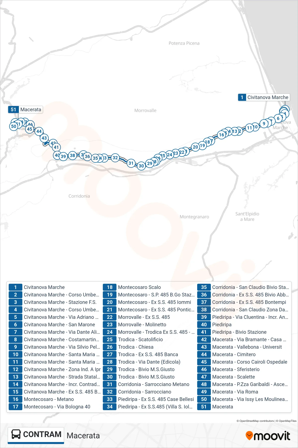 Linea CONTRAM  bus (Macerata) - Percorsi e fermate sulla mappa