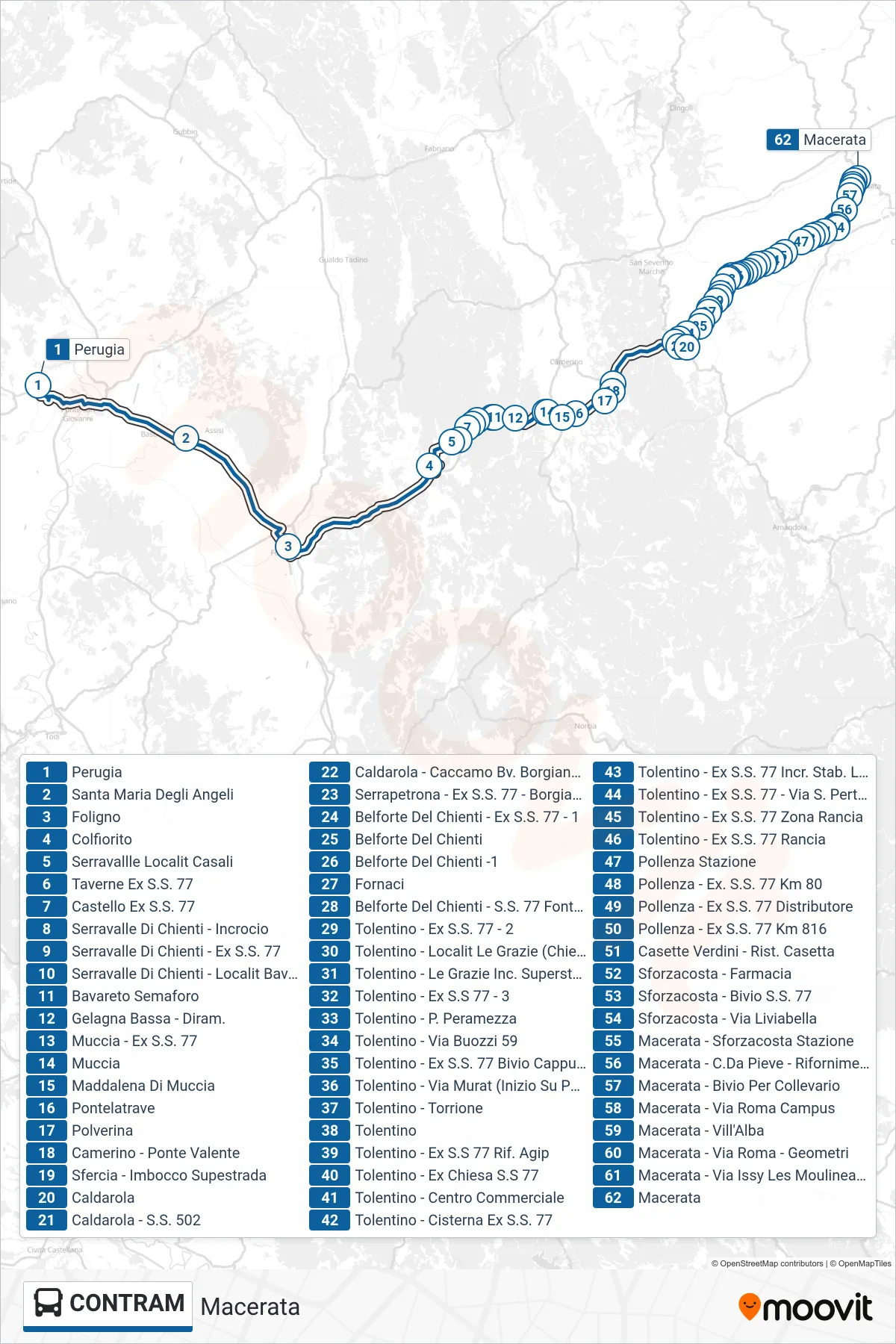 Linea CONTRAM bus (Macerata) - Percorsi e fermate sulla mappa