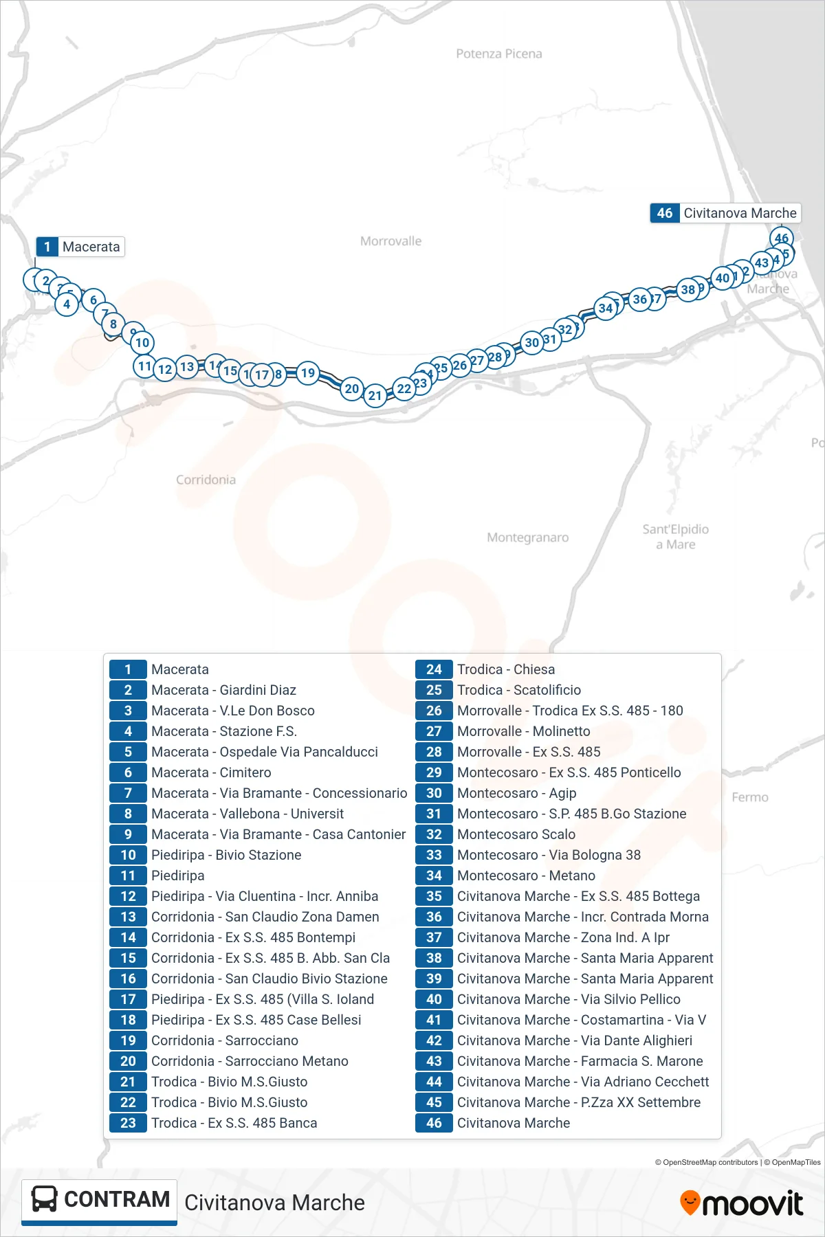 Linea CONTRAM bus (Civitanova Marche) - Percorsi e fermate sulla mappa